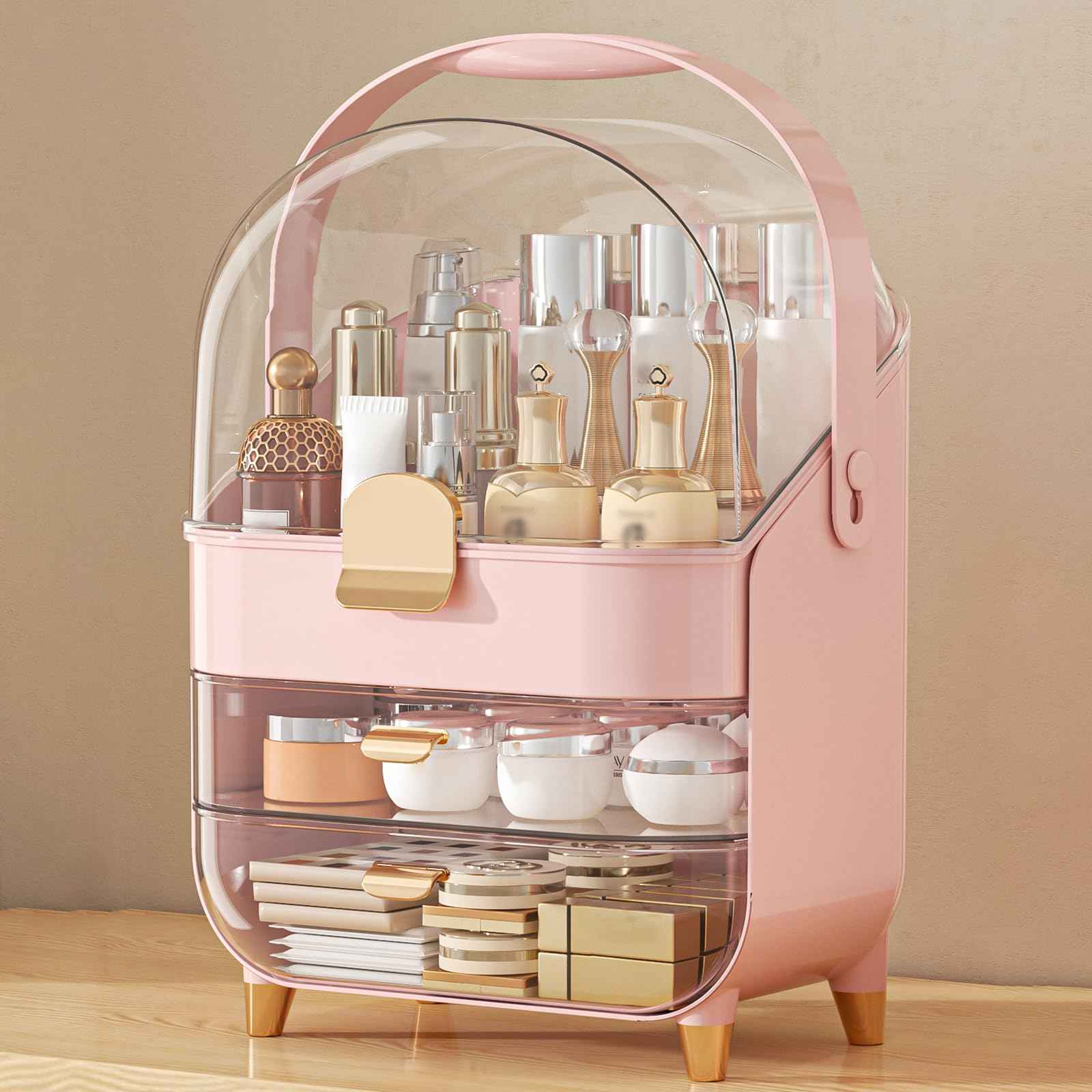 Makeup Organizer Countertop, Skincare Holder Bathroom Counter Organizer, Storage Box Cosmetic Display Cases, Teen Girl Gifts Make up Organizers for Vanity, Dresser (Pink)