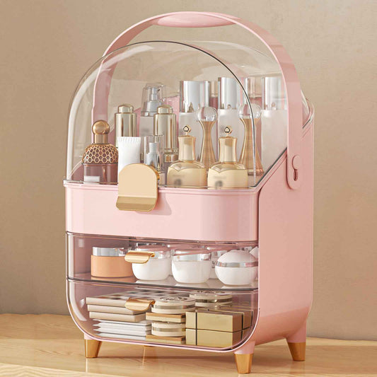 Makeup Organizer Countertop, Skincare Holder Bathroom Counter Organizer, Storage Box Cosmetic Display Cases, Teen Girl Gifts Make up Organizers for Vanity, Dresser (Pink)