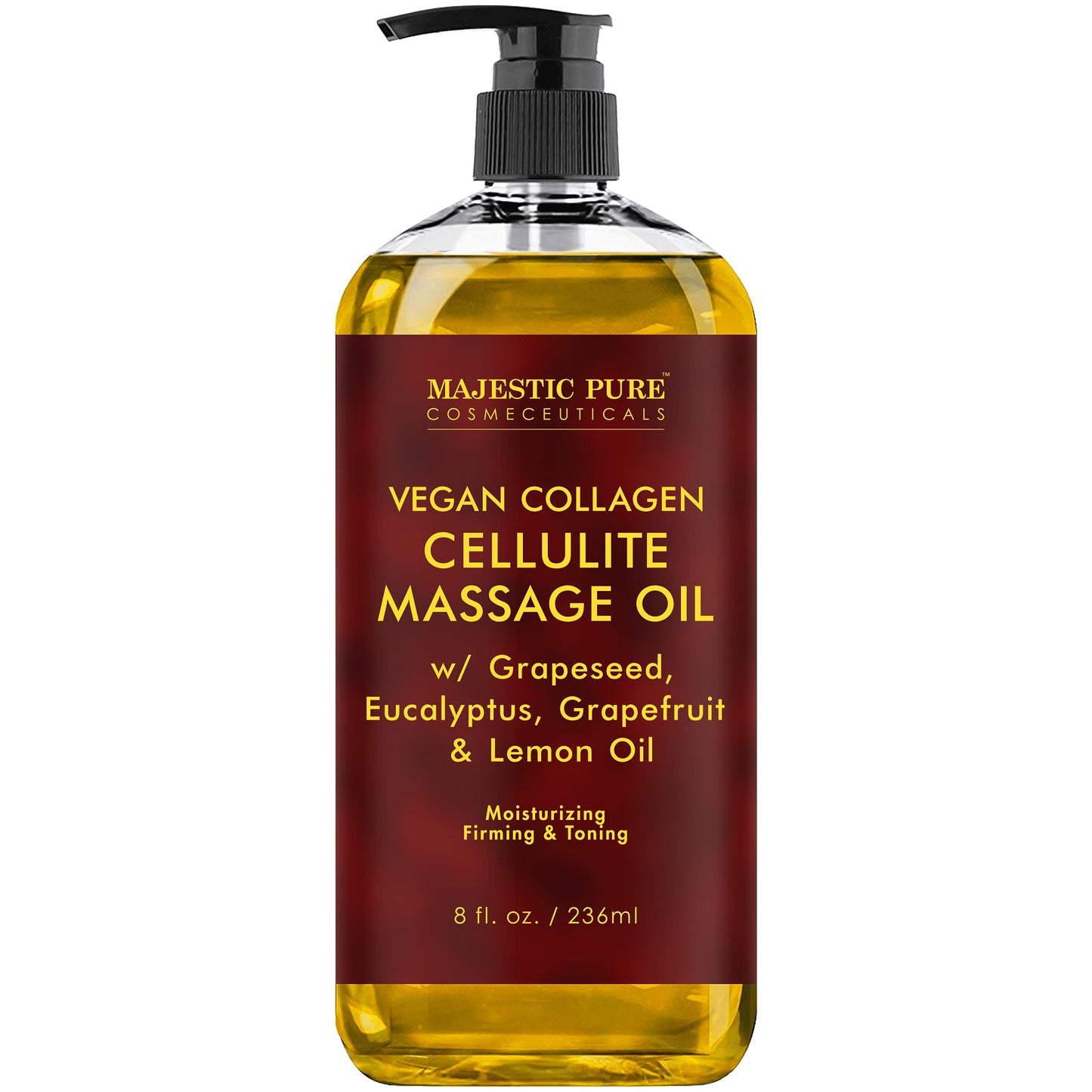 MAJESTIC PURE Cellulite Massage Oil - with Vegan Collagen & Stem Cells, Unique Blend of Massage Essential Oils - Anti Cellulite Oil Improves Skin Tightening and Firming, 2 x 8 fl oz