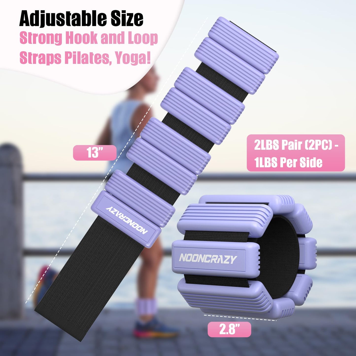 Pilates Wrist Ankle Weights for Women, Wearable Strong Arm & Leg Weights Set of 2(1Lbs Each), Adjustable Ankle Weights for Walking, Yoga, Dance, Barre, Gym