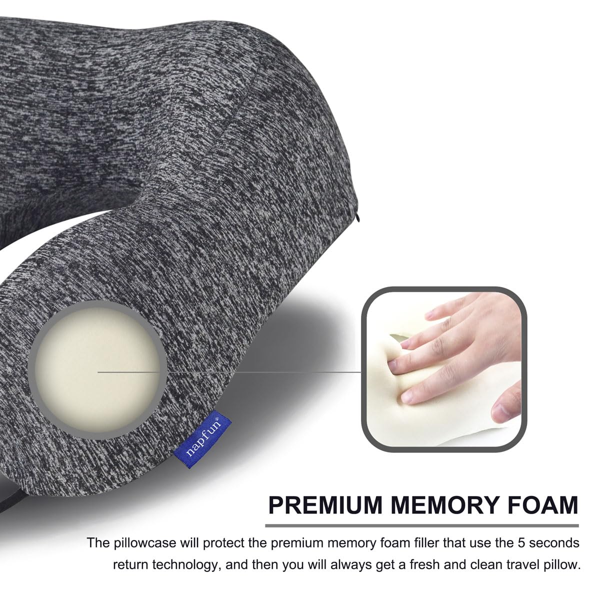 napfun Travel Pillow for Airplane, Premium Memory Foam Neck Pillow for Flight Headrest Sleep, Portable Plane Accessories, Deep Gray