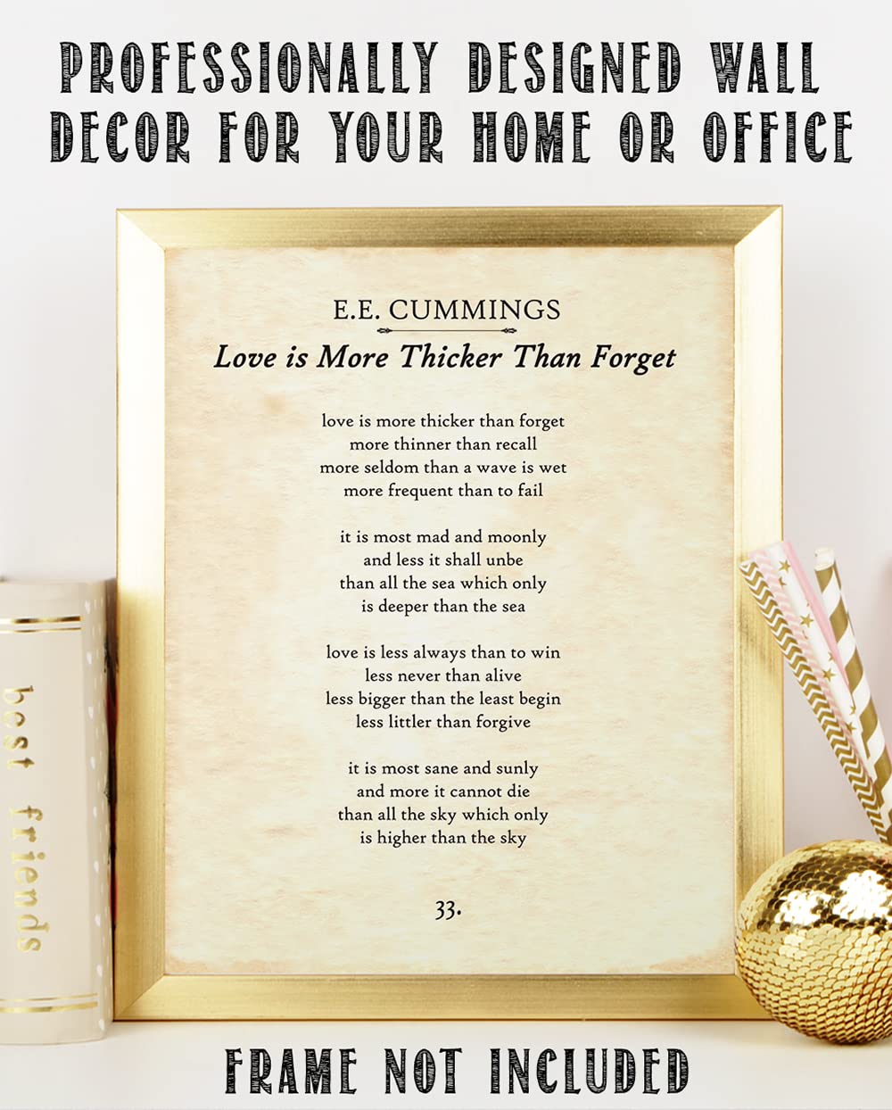 E.E. Cummings - Love is More Thicker Than Forget - Inspirational Wall Decor Poster for Home, Office, Bedroom, or Classroom, Poetry and Literature Gift Idea, 11x14 Unframed Motivational Wall Art Poster