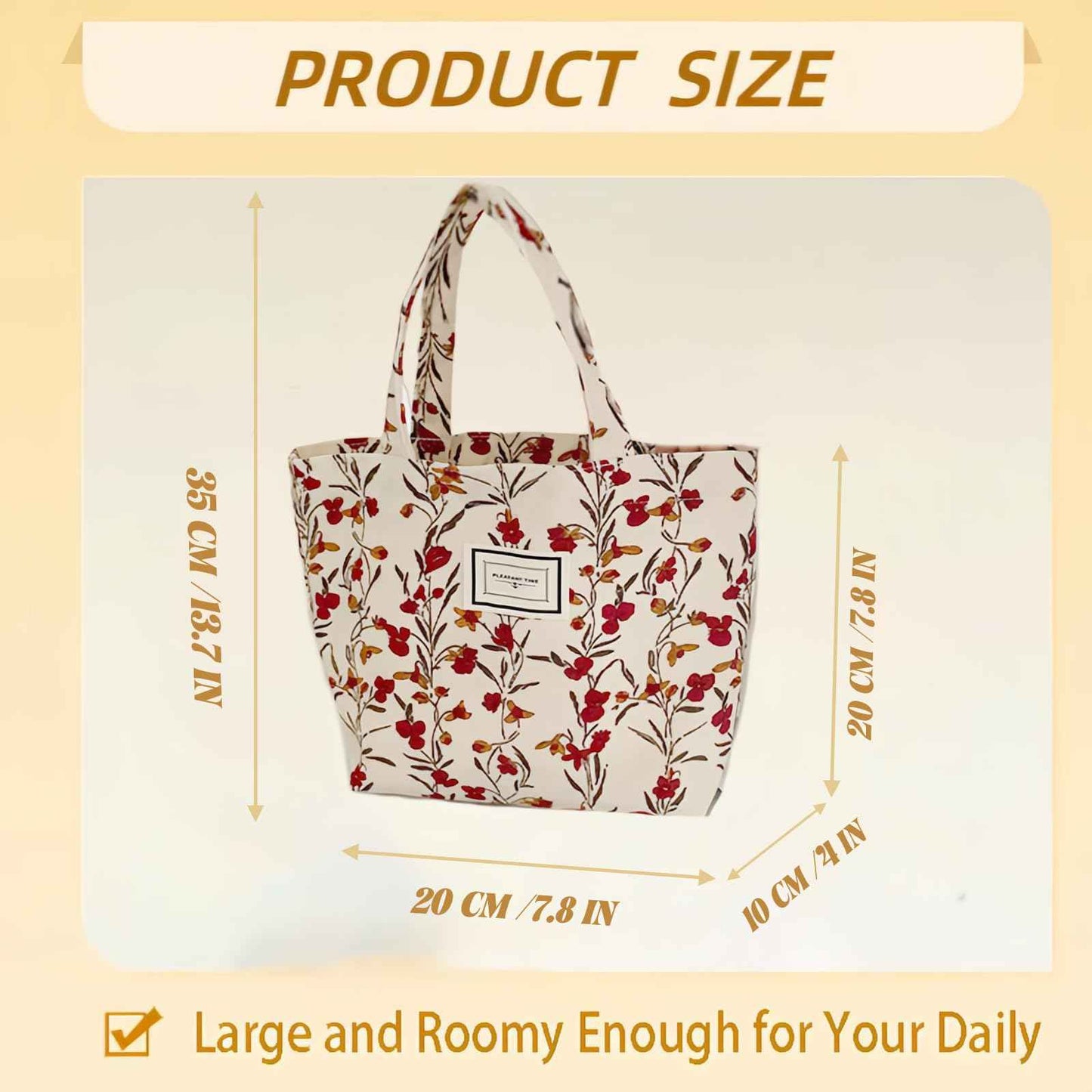 Kovewon 2PCS Small Tote Bag for Women Mini Canvas Embroidered Daisy Book Tote Bag Cute Corduroy Aesthetic Floral Reusable Bags for Grocery, Essentials, Water Bottle, Keys, Book, Bible