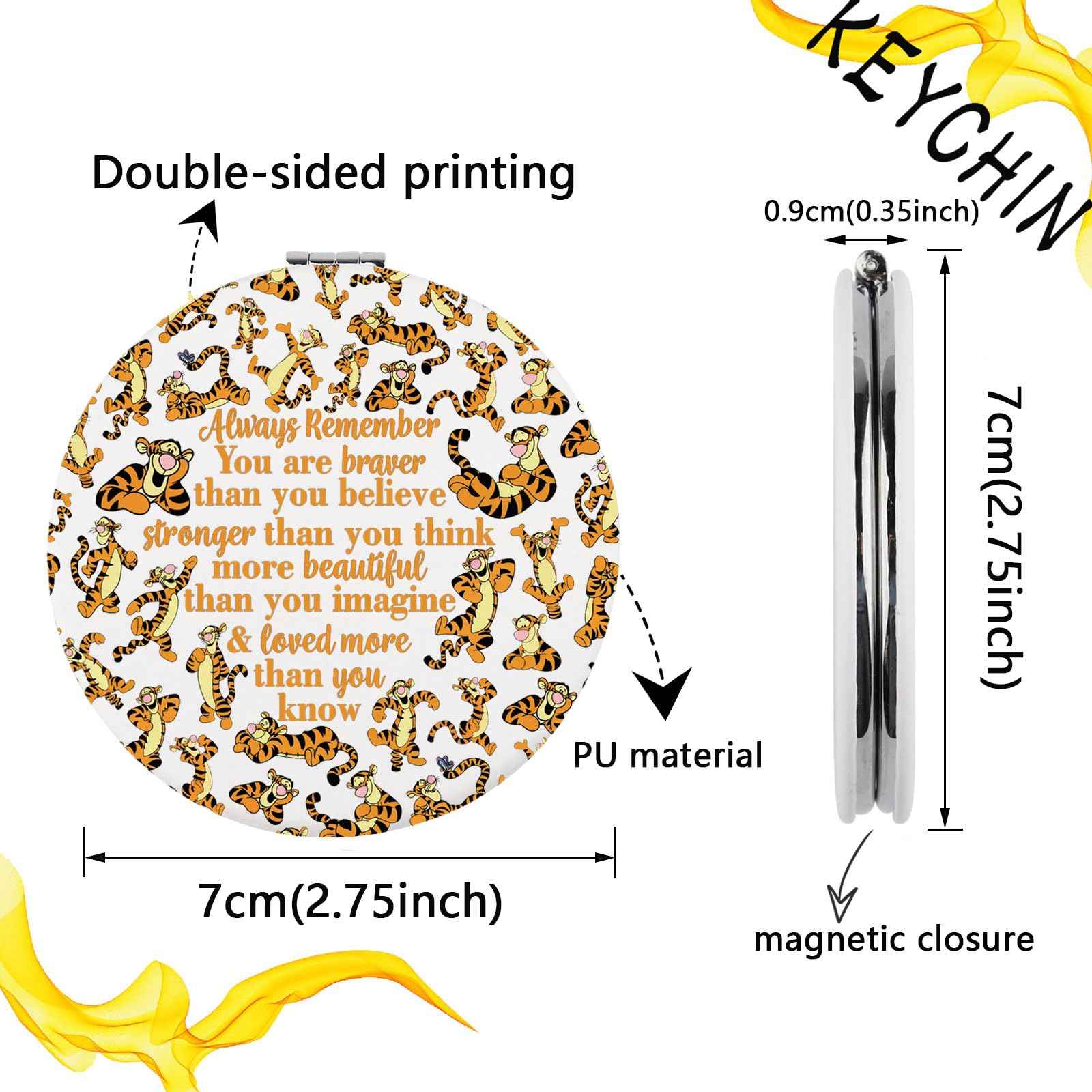 KEYCHIN Tiger Pocket Mirror Cartoon Movie Fans Gifts You are Braver Stronger Smarter Than You Think Compact Makeup Mirror (Tiger-White)