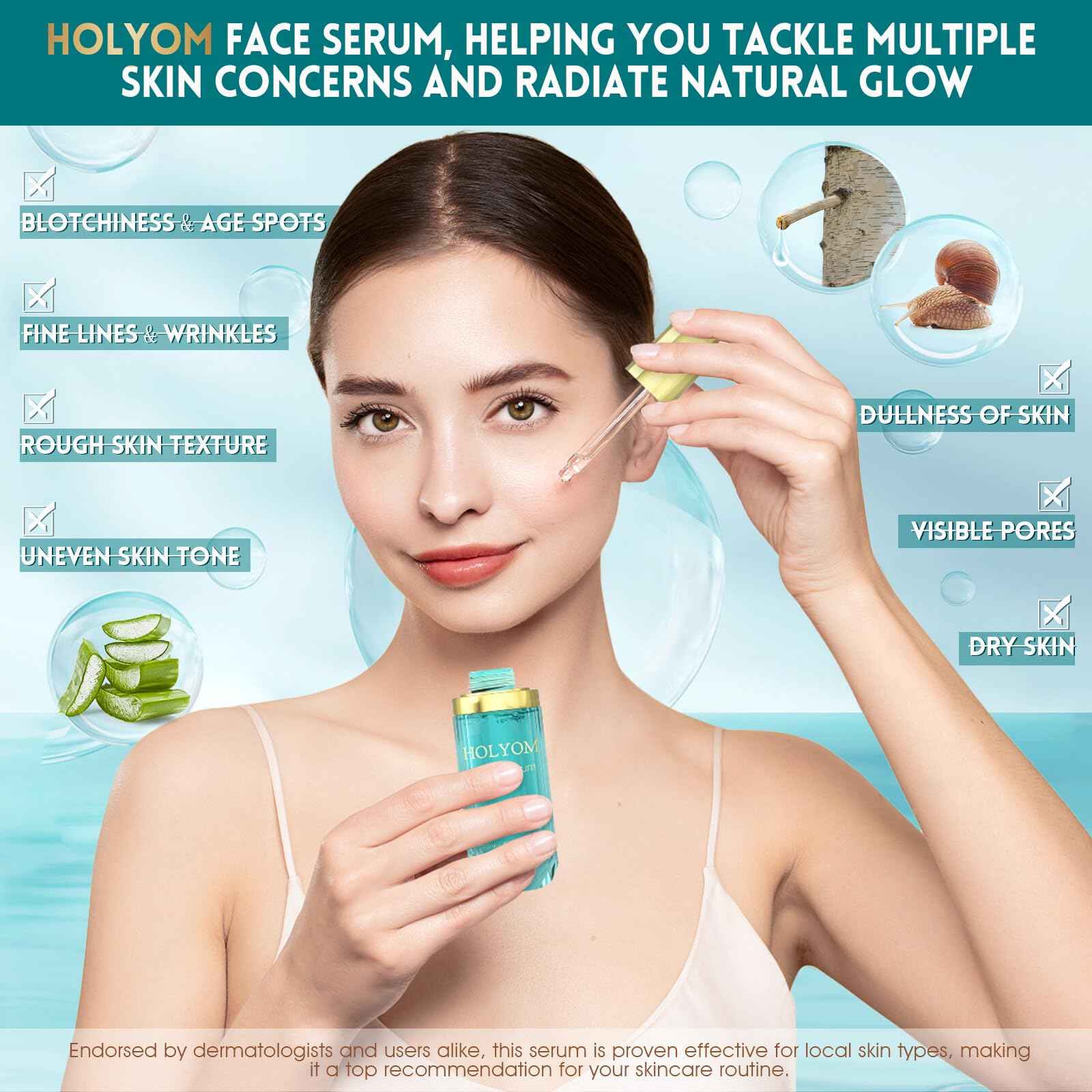 HOLYOM Snail Mucin Face Serum with Hyaluronic Acid – Anti-Aging Facial Serum for Fine Lines, Wrinkles & Dull Skin – Hydrating & Firming Essence for All Skin Types, 1.18 fl oz