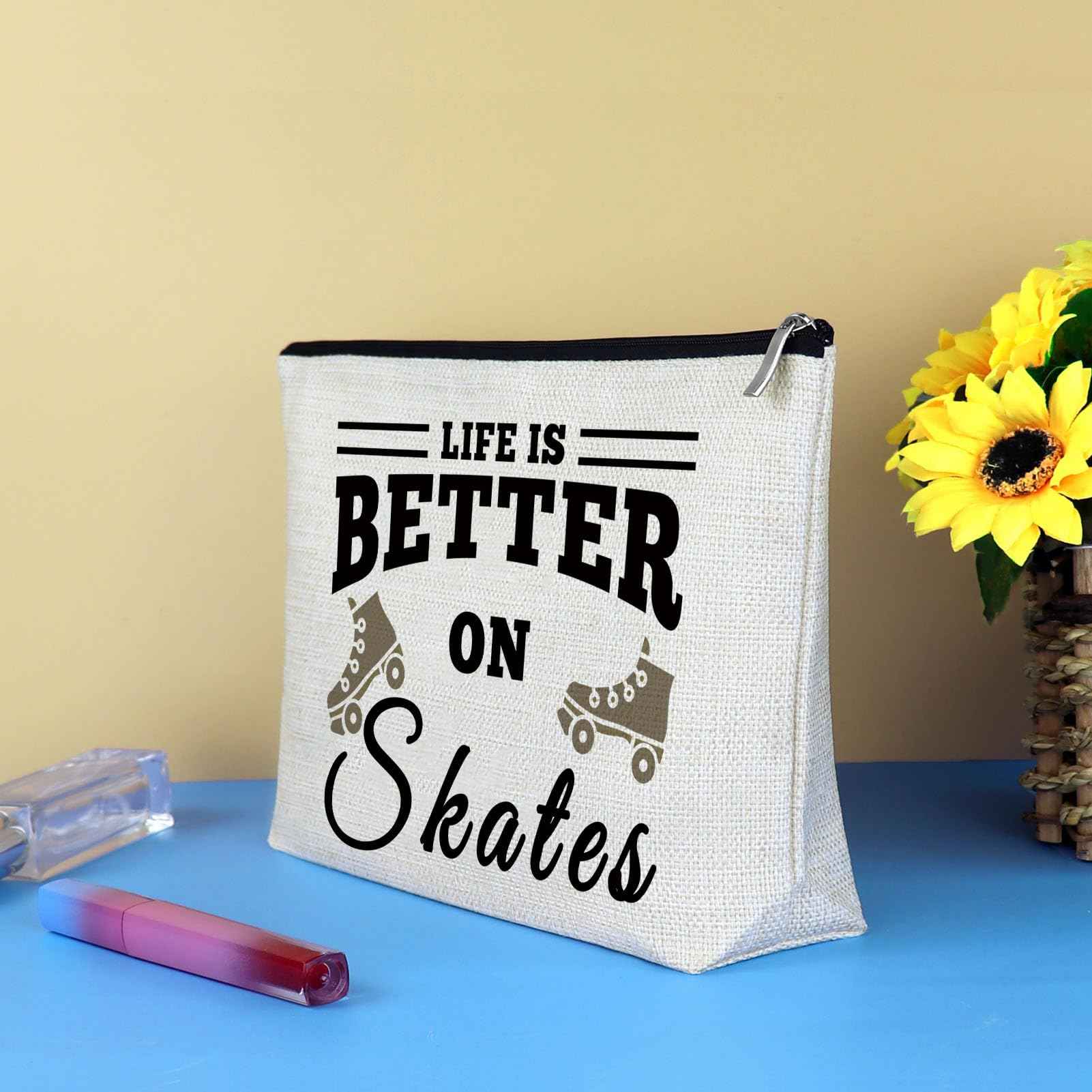 Roller Skater Gift Skates Makeup Bag Roller Skating Lover Gift for Girls Women Cosmetic Bag Skate Lover Gift Skating Team Gift Best Friend Daughter Birthday Christmas Gift Figure Skating Gift