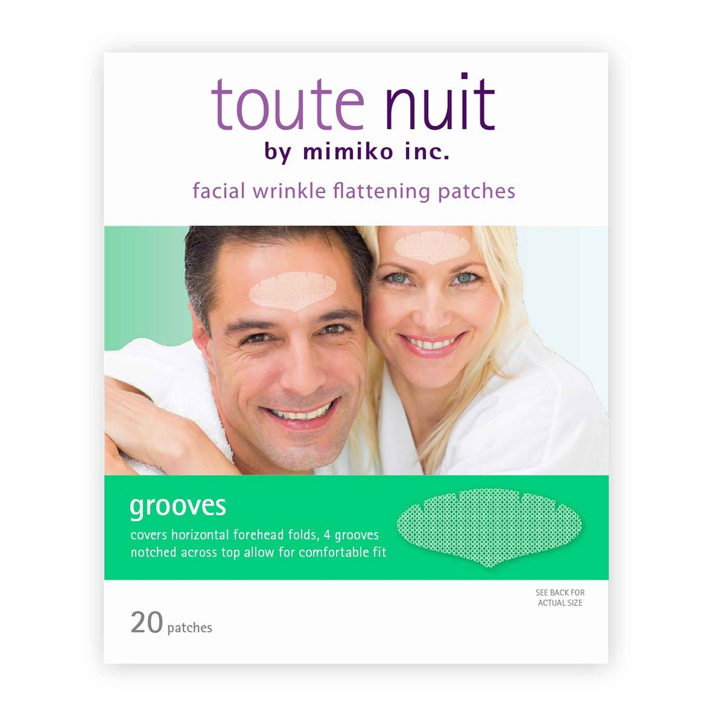 Toute Nuit Wrinkle Patches – Grooves – Face Tape for Maximum Forehead Coverage – Hypoallergenic Anti Wrinkle Patches – 20 Count, Made in USA (Pack of 2)