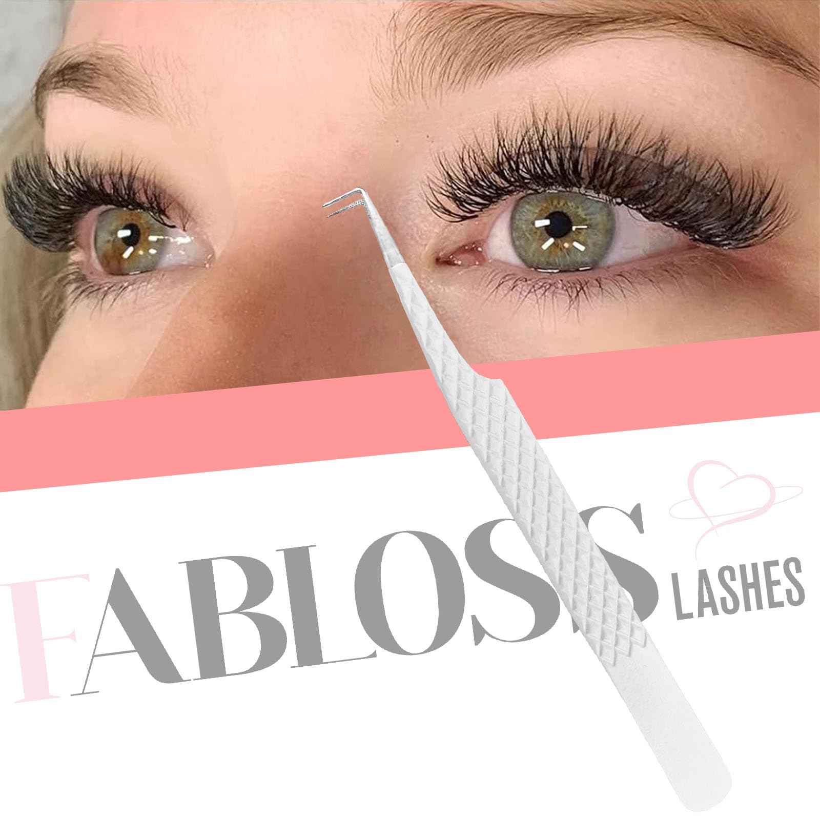 Lash Tweezers For Eyelash Extensions Fiber Tip Lash Tweezers For Women Precision Tweezers Professional Craft Tweezers, Fiber Tip Japanese Steel (White-90 Degree)