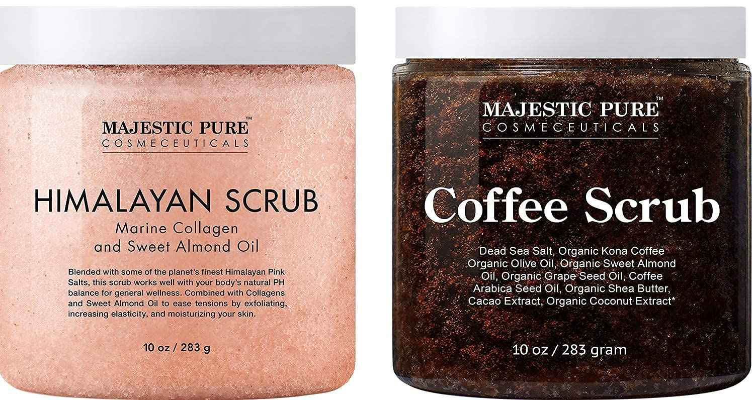 Majestic Pure Himalayan Scrub with Collagen (10 oz) and Coffee Scrub (10 oz) Bundle