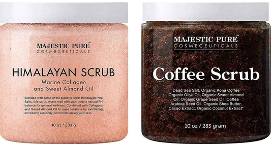 Majestic Pure Himalayan Scrub with Collagen (10 oz) and Coffee Scrub (10 oz) Bundle