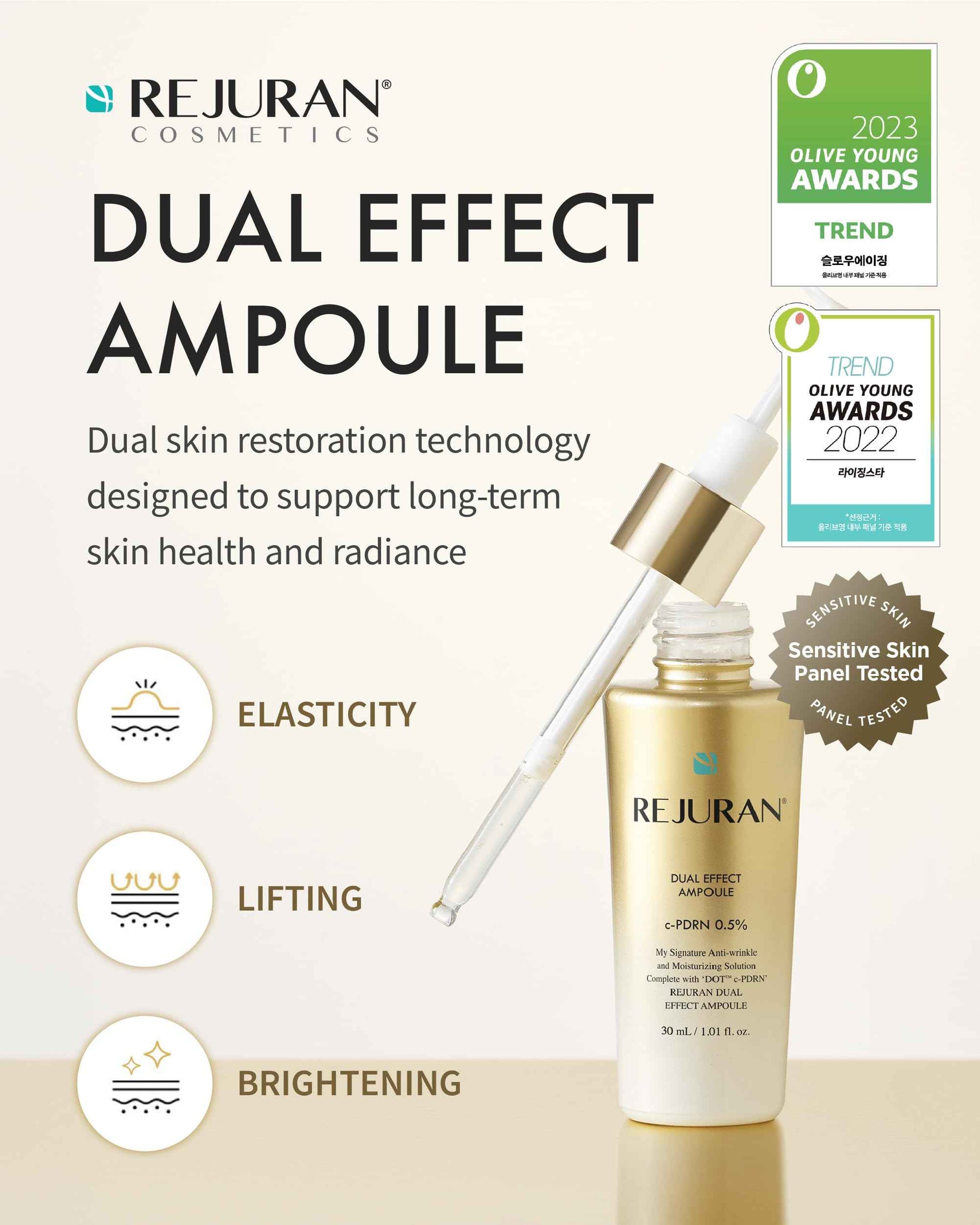 REJURAN® Dual Effect Ampoule, DOT DUAL c-PDRN® - Salmon DNA Face Serum for Deep Rejuvenation, Wrinkle Care, Firming, Skin Elasticity with Visible Anti-Aging Results. Korean Skincare (1.01 fl oz)