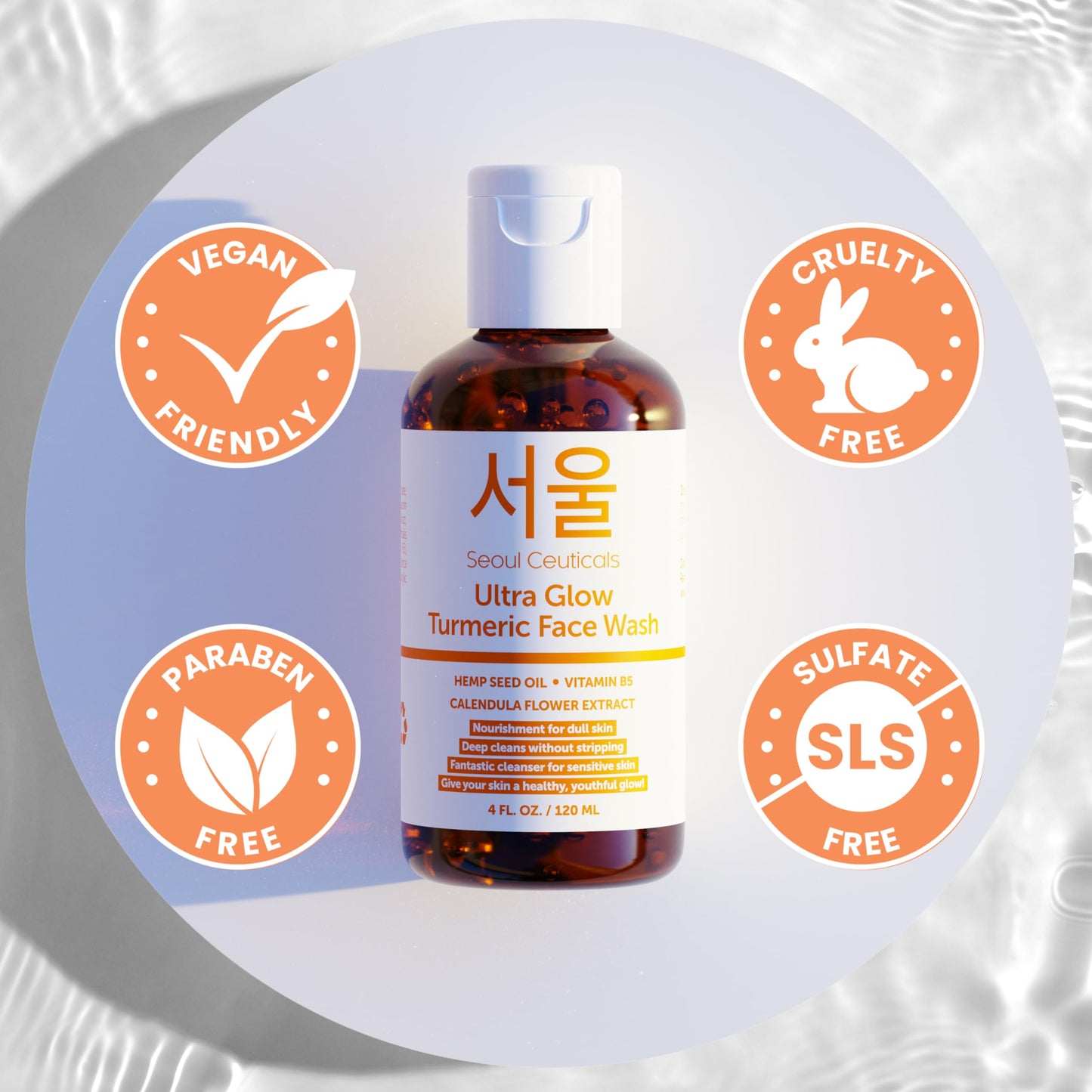 SeoulCeuticals Korean Turmeric Face Wash Cleanser – Vegan Cruelty Free Korean Skincare Facial Cleanser – K Beauty Skin Care for Dry Sensitive Skin 4oz