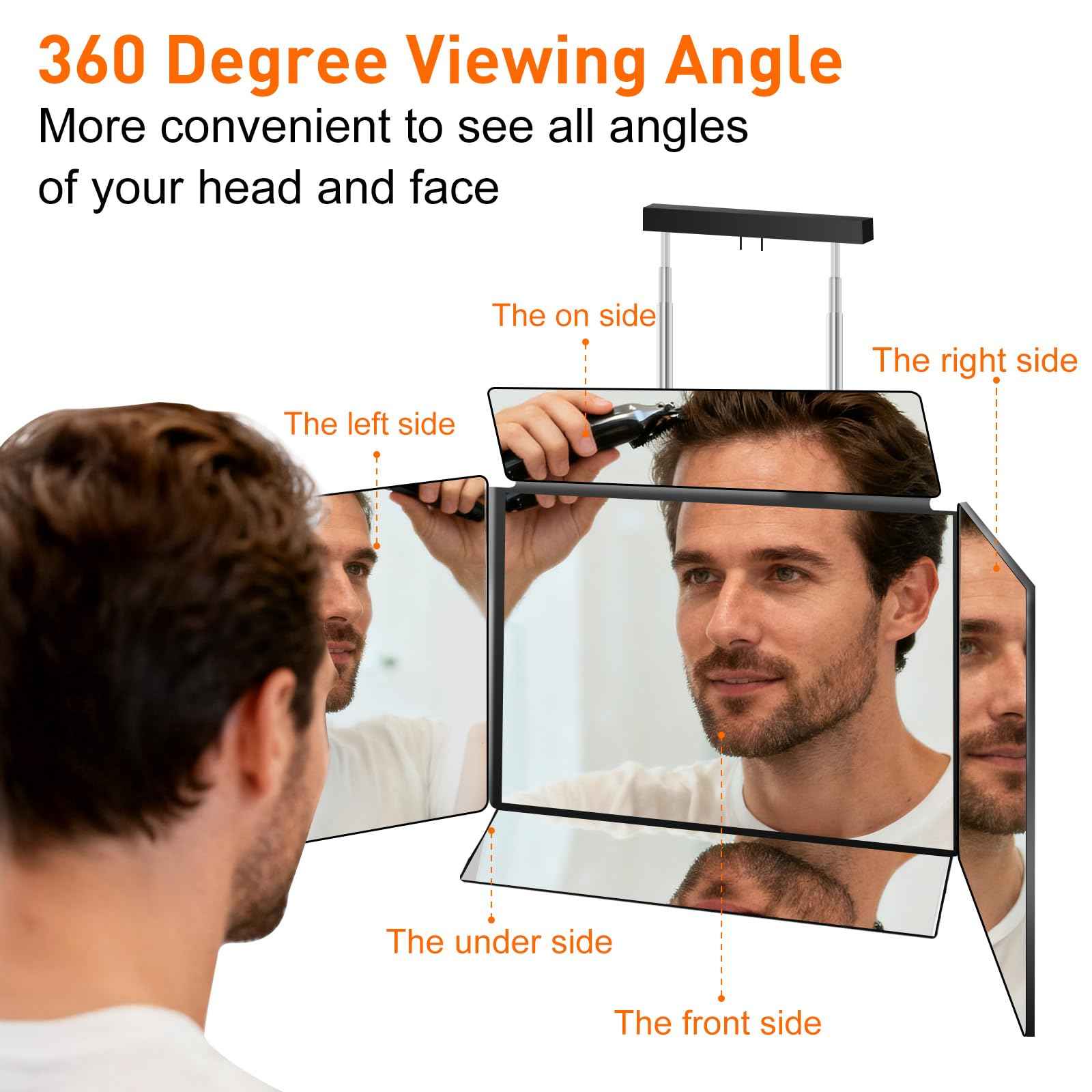 LMZNXCZ 5 Way Mirror for Self Hair Cutting, 360 Haircuts Mirror Men for Barber Use Tools, to See Back of Head, Tri Fold with Portable Height Adjustable Telescoping Hooks
