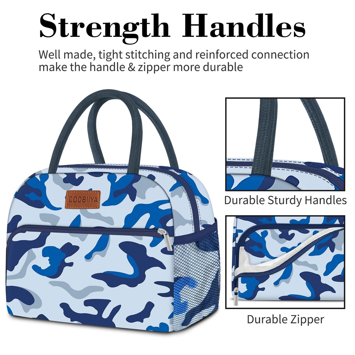 Coobiiya Lunch Bag Women, Lunch Box Lunch Bag for Women Adult Men, Small Leakproof Cute Lunch Tote Large Capacity Reusable Insulated Cooler Lunch Container for Work/Office/Picnic/Travel-Blue Camo