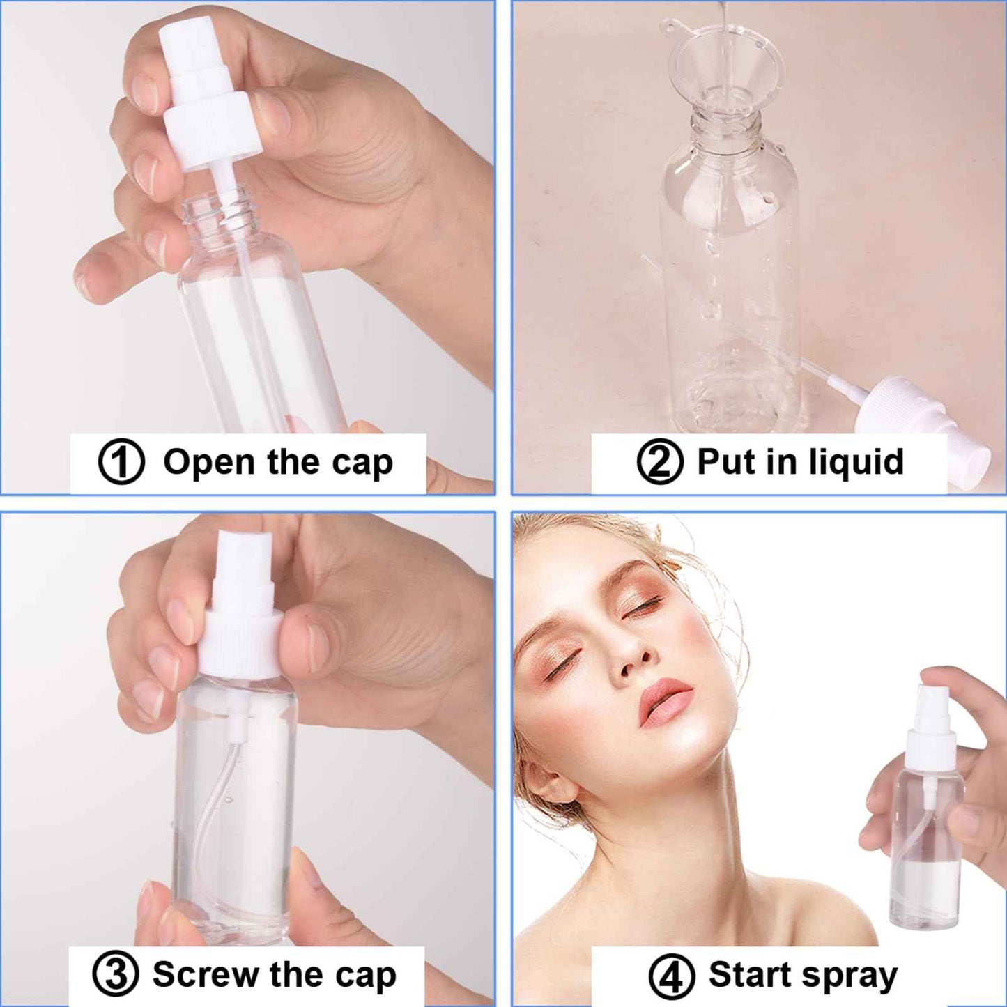Spray Bottle, 2oz/50ml Small Plastic Fine Mist Spray Bottles, Mini Empty Travel Bottles with Funnels and Labels 20 Pack