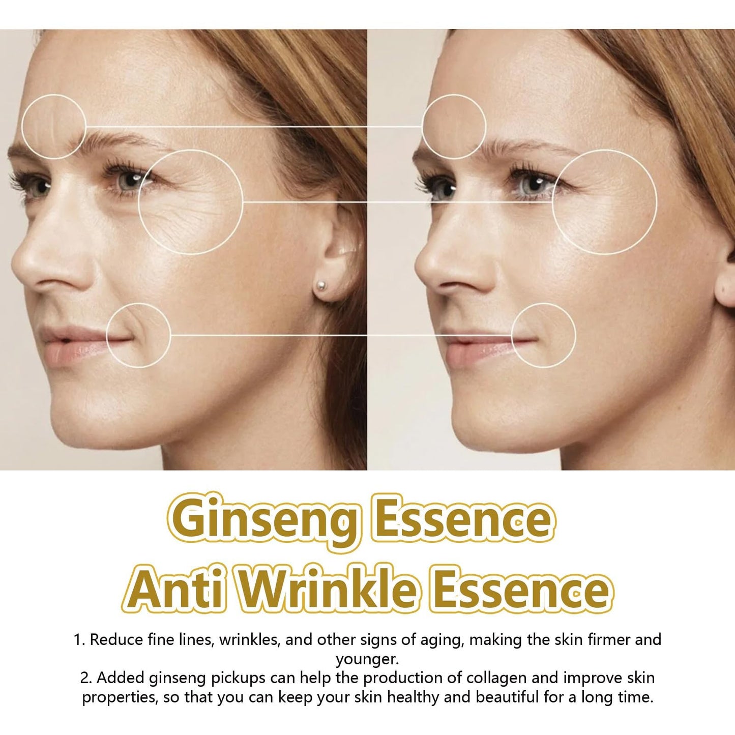 Ginseng Polypeptide Anti-Ageing Essence, Ginseng Extract Anti Wrinkle Serum, Ginseng Serum, Ginseng Gold Korean Anti Aging Essential Oil Face Moisturizer Reduce Fine Lines (1 Bottle)