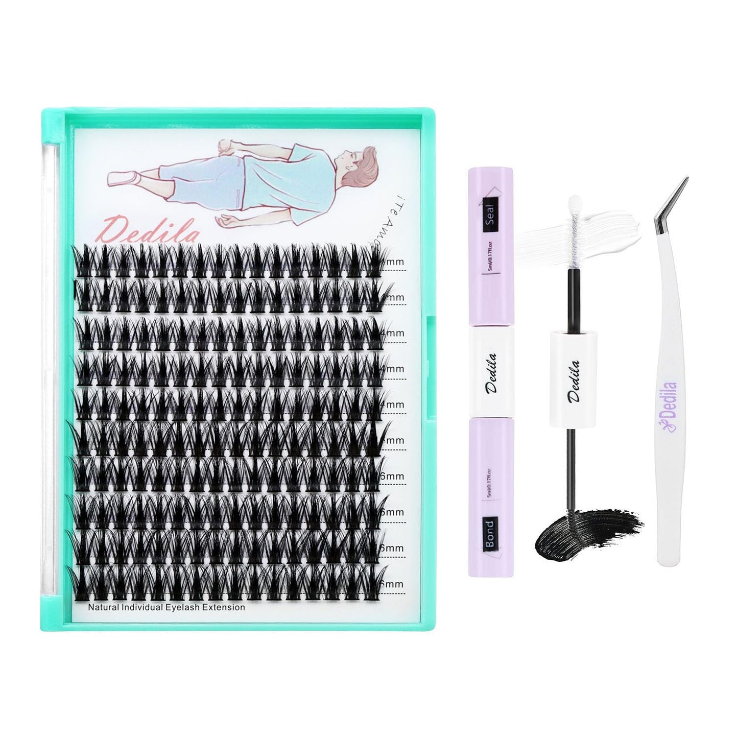 Dedila Large Tray-Grafted Wide Stem Individual False Eyelashes Thick Base 120 Clusters D Curl Natural Long Volume Eye Lashes Extensions Dramatic Look 8-20mm Available (MS-14-16MM Kit)