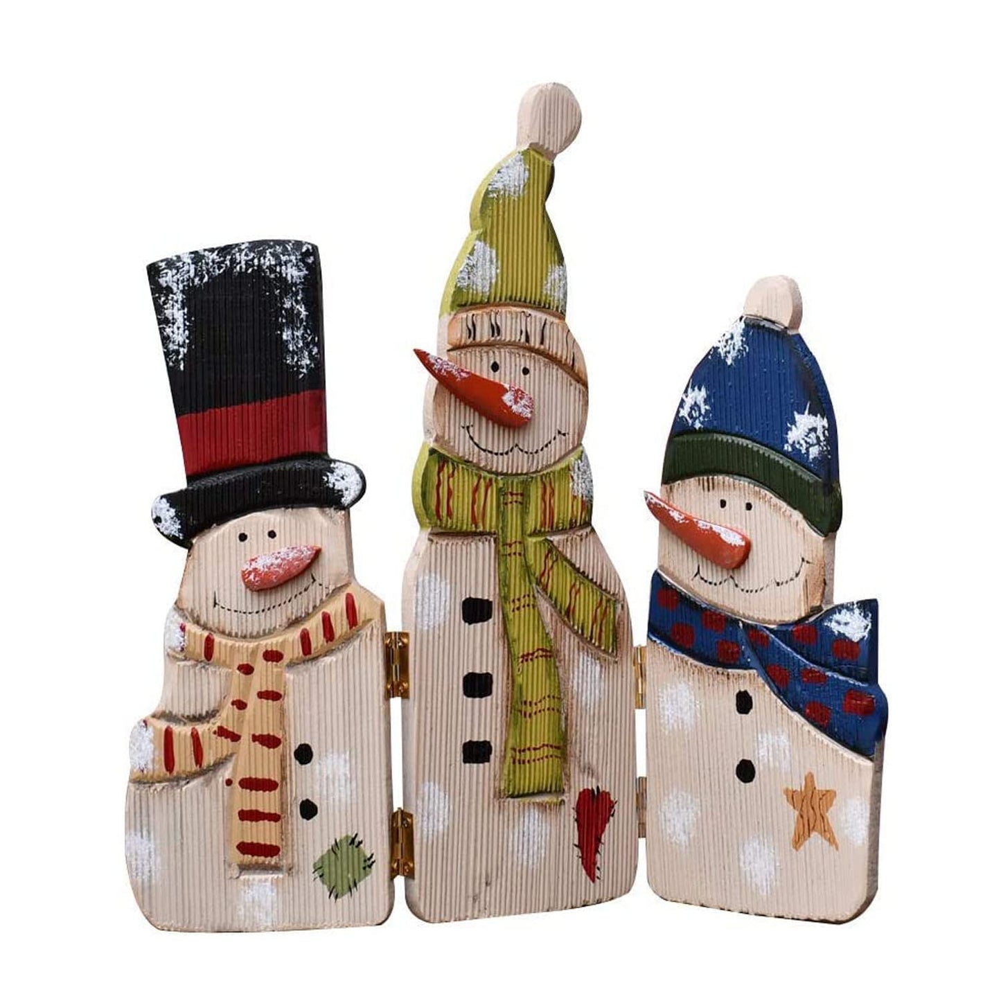 Grace Home Rustic Wood Folding Snowman Screen Christmas Ornament Tabletop Mantel Centerpieces Decorations Porch Table Top Indoor Christmas Decor 12" H