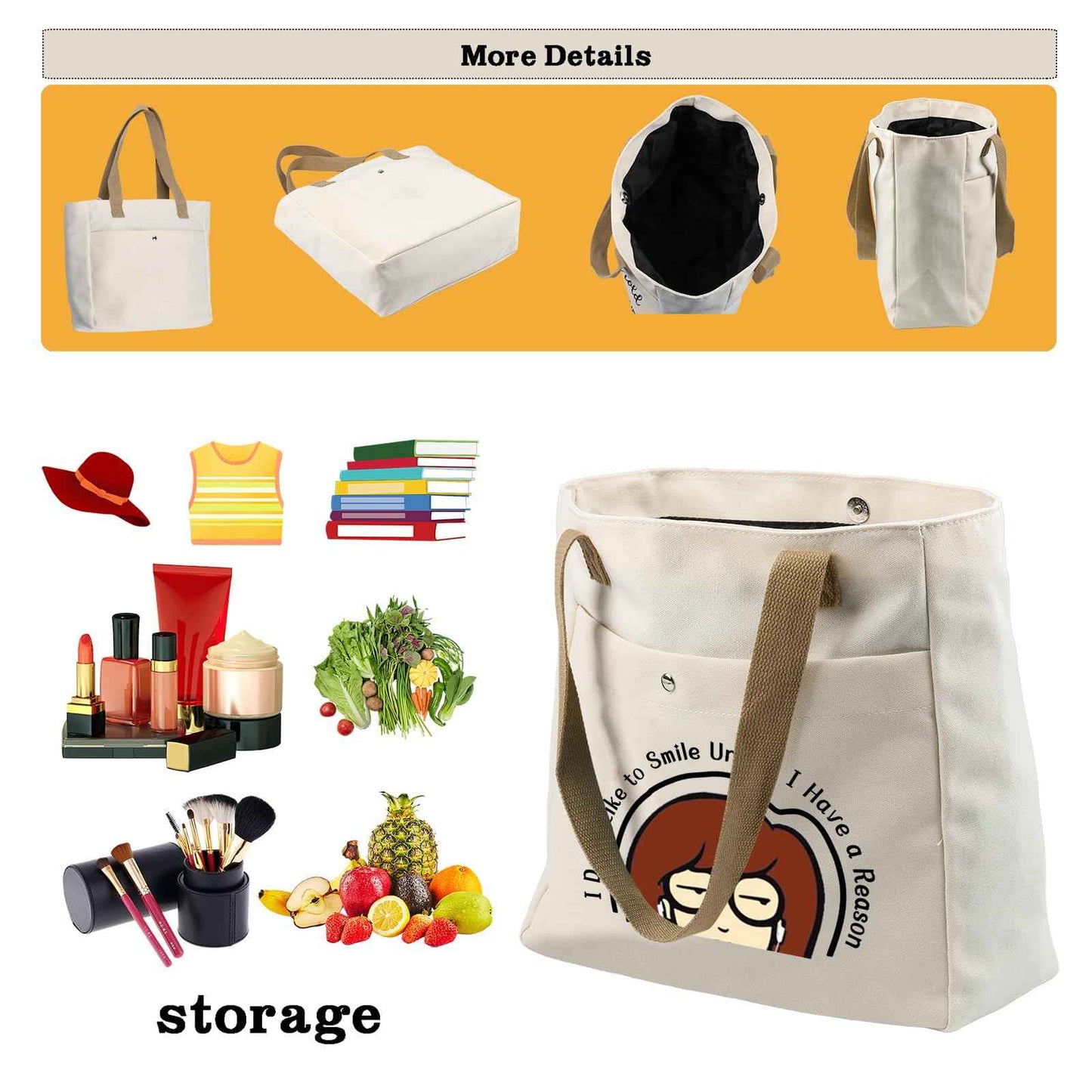 CMNIM Cartoon Merchandise Gift I Don't Like To Smile Unless I Have a Reason Larger Tote Bag 90s TV Show Merch for Fans