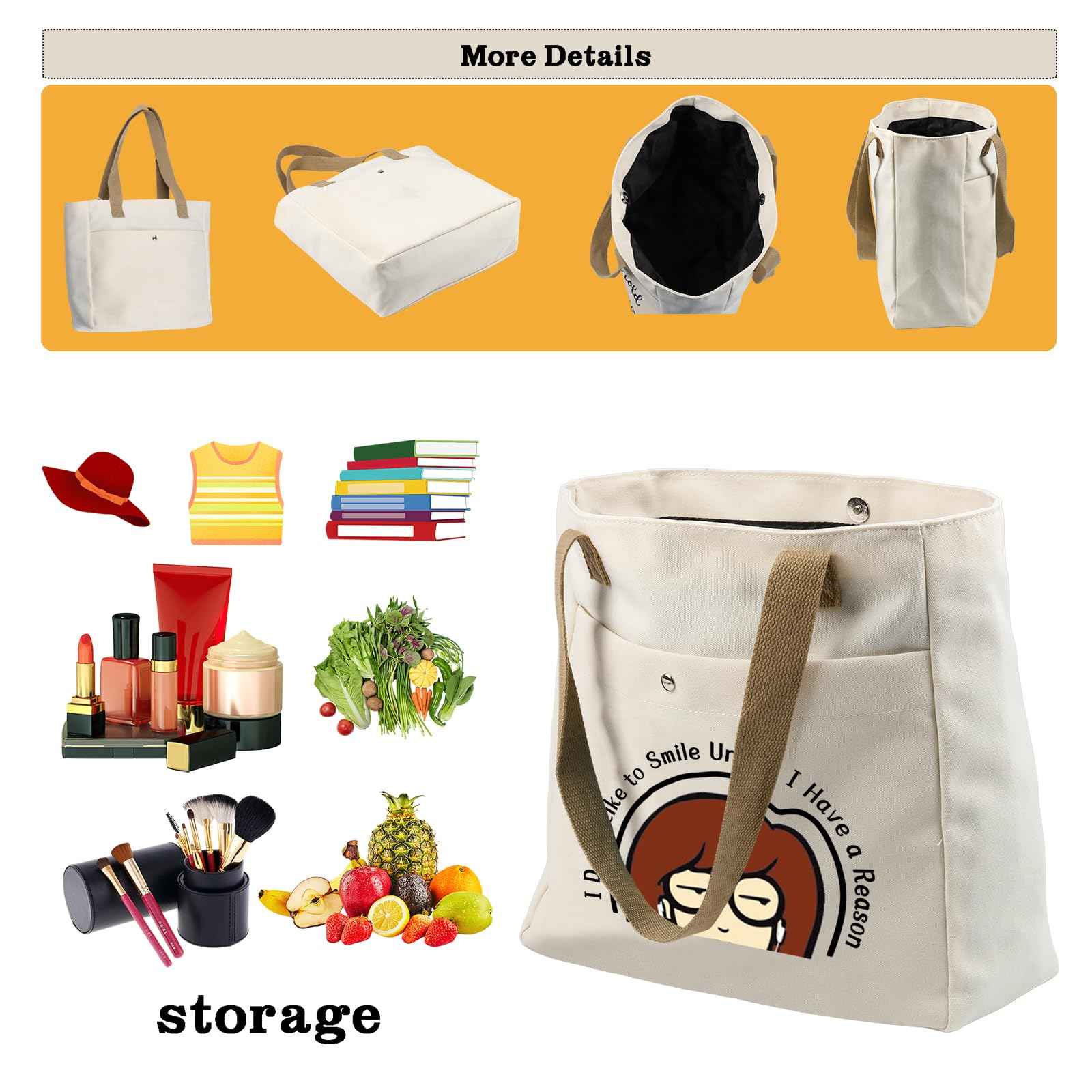 CMNIM Cartoon Merchandise Gift I Don't Like To Smile Unless I Have a Reason Larger Tote Bag 90s TV Show Merch for Fans