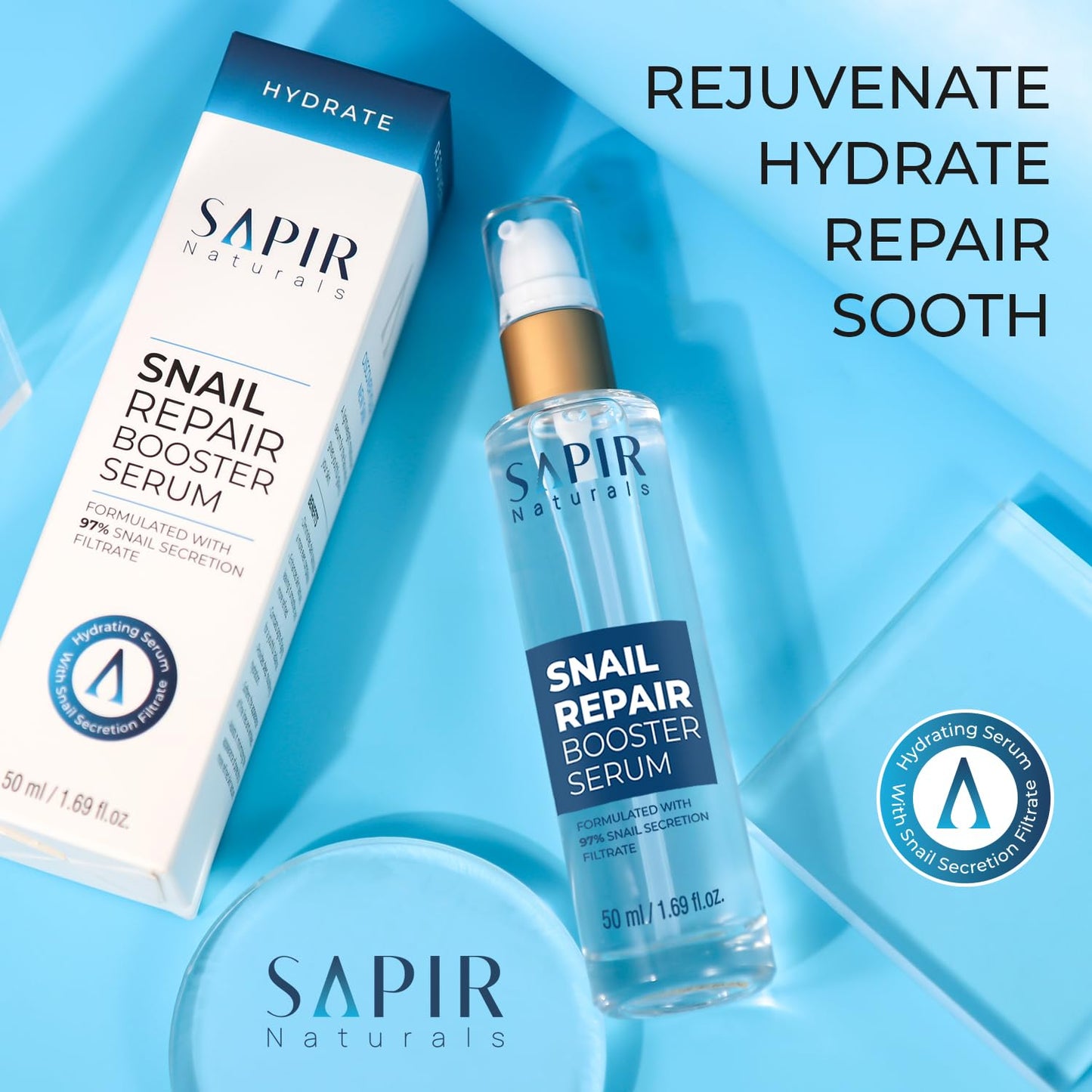 Snail Mucin Serum Repair Booster Serum 50ml - Formulated With 97% Snail Secretion Filtrate - Facial Skin Care Products Face Serum For Women With Hyaluronic Acid - Anti aging Serum - Glow Recipe Toner