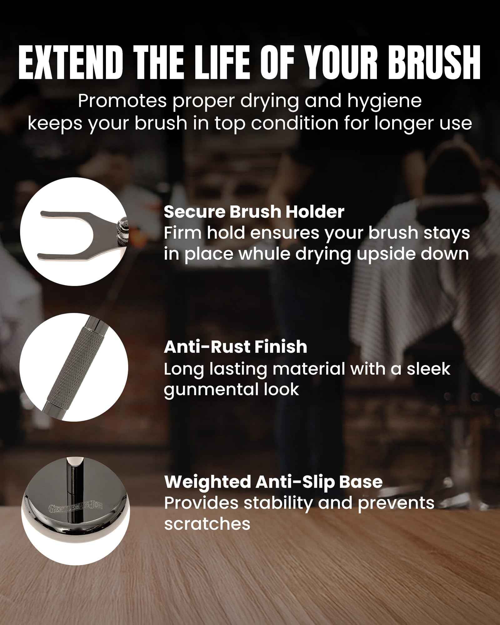 Gentleman Jon Shaving Stand for Razor & Brush for Men – Heavy Duty Gunmetal Razor & Brush Stand, Weighted Base, Matches Wet Shave Kit & Storage, Shaving Kit, Shaver Holder, Beard Accessories for Men