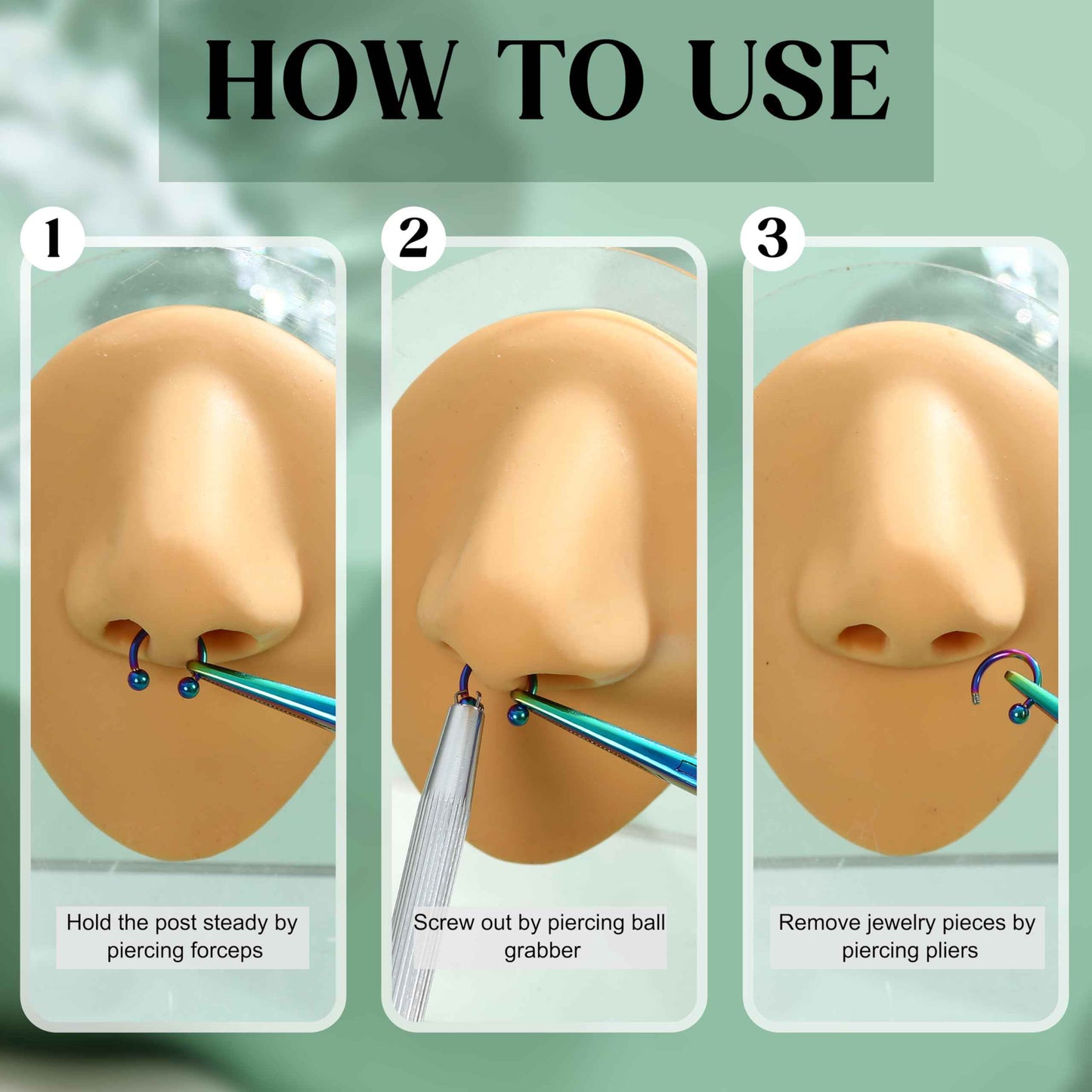 GEMQUEEN Piercing Taper Pliers Ball Grabber Tool for Changing Jewelry - Curved and Straight Forceps Stainless Steel Flat Back Earrings Insertion Tool Threadless Body Piercing Kit for Ear Nose Lip 8pcs