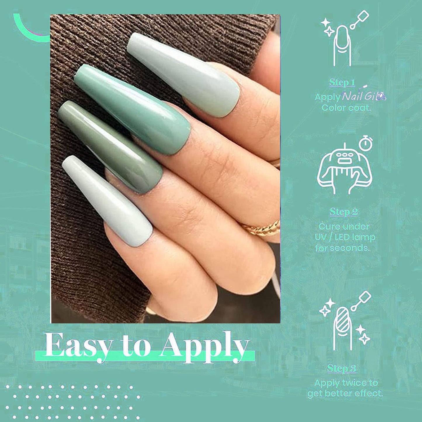 NAILGIL Gel Nail Polish Set Green, 6 Colors Soak Off Olive Turquoise Sage Nail Gel Mint Army Teal Green U V Nail Polish with Nail Stickers, Gift for Women DIY at Home 10ml