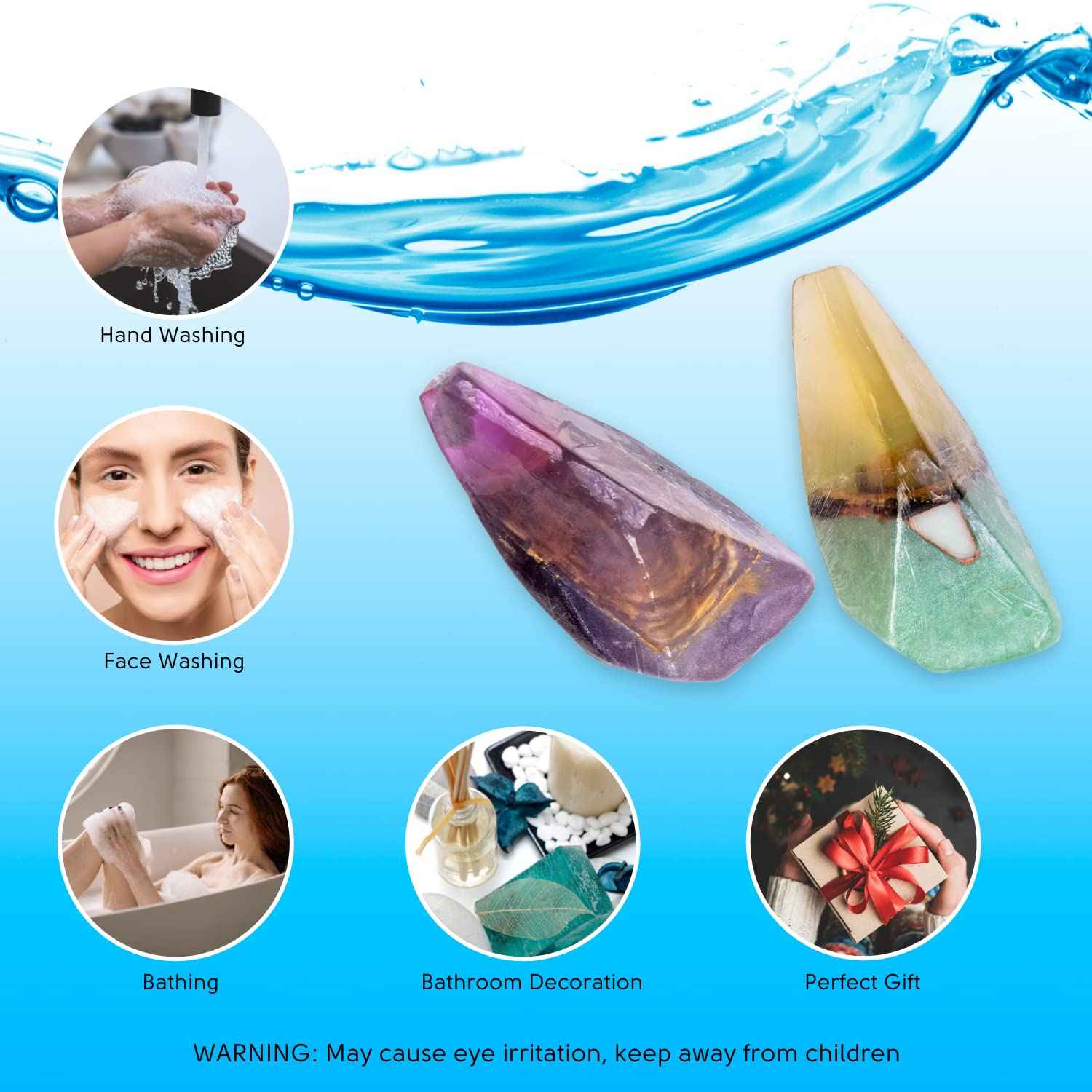 Earth & Home Rock Soap- Soap Rocks set of 2- Mothers day Gift- Decorative Scented Gemstone Soaps with Real Crystals inside- with Natural Ingredients & Essential Oil- Moisturizing