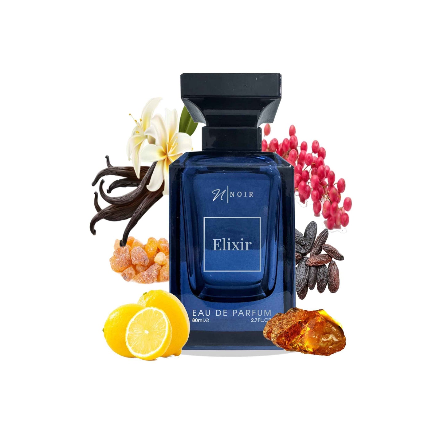 NOIR Elixir – Fresh Spicy Perfume for Men with Lemon, Lavender & Amber Notes | Long Lasting EDP - 80 ml / 2.7 Fl Oz