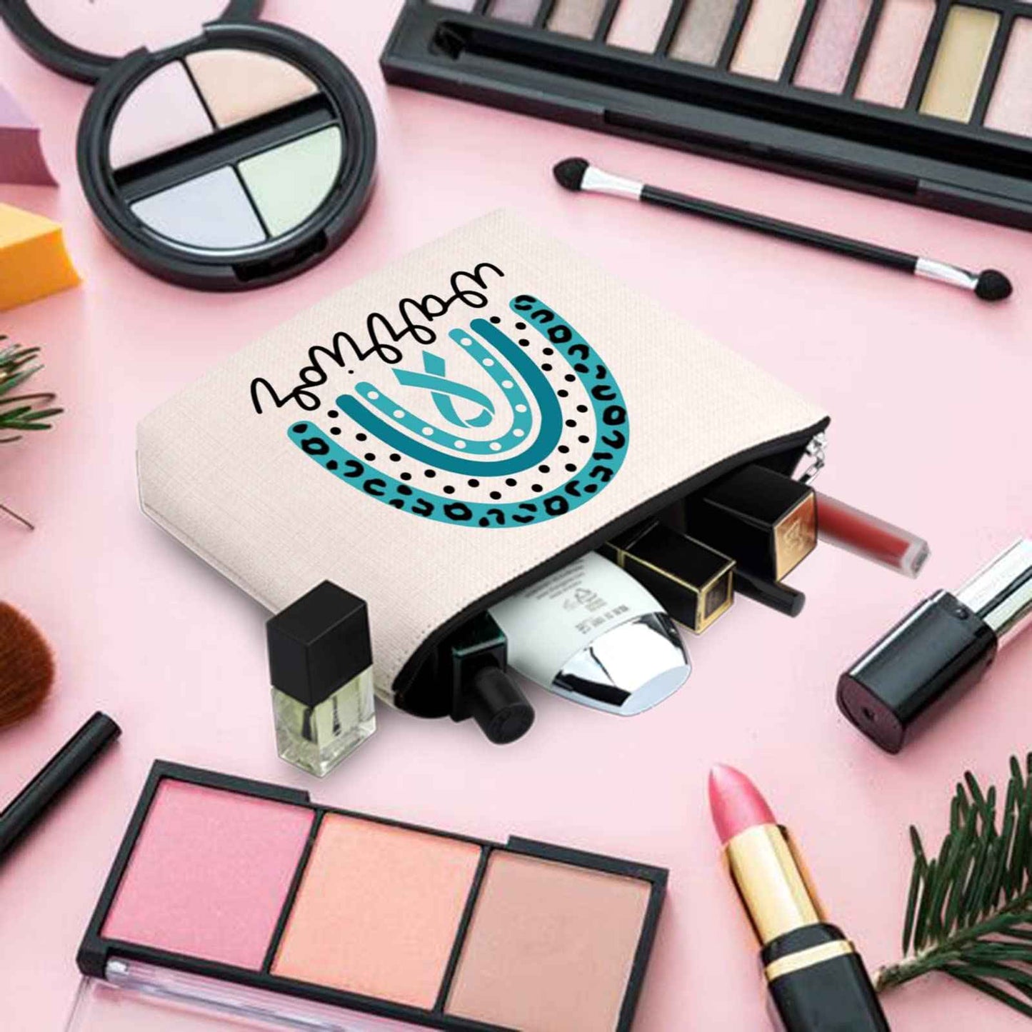 BLUPARK Ovarian Cancer Awareness Makeup Bag - Travel Cosmetic Case - Teal - 10x7.5x2 inches