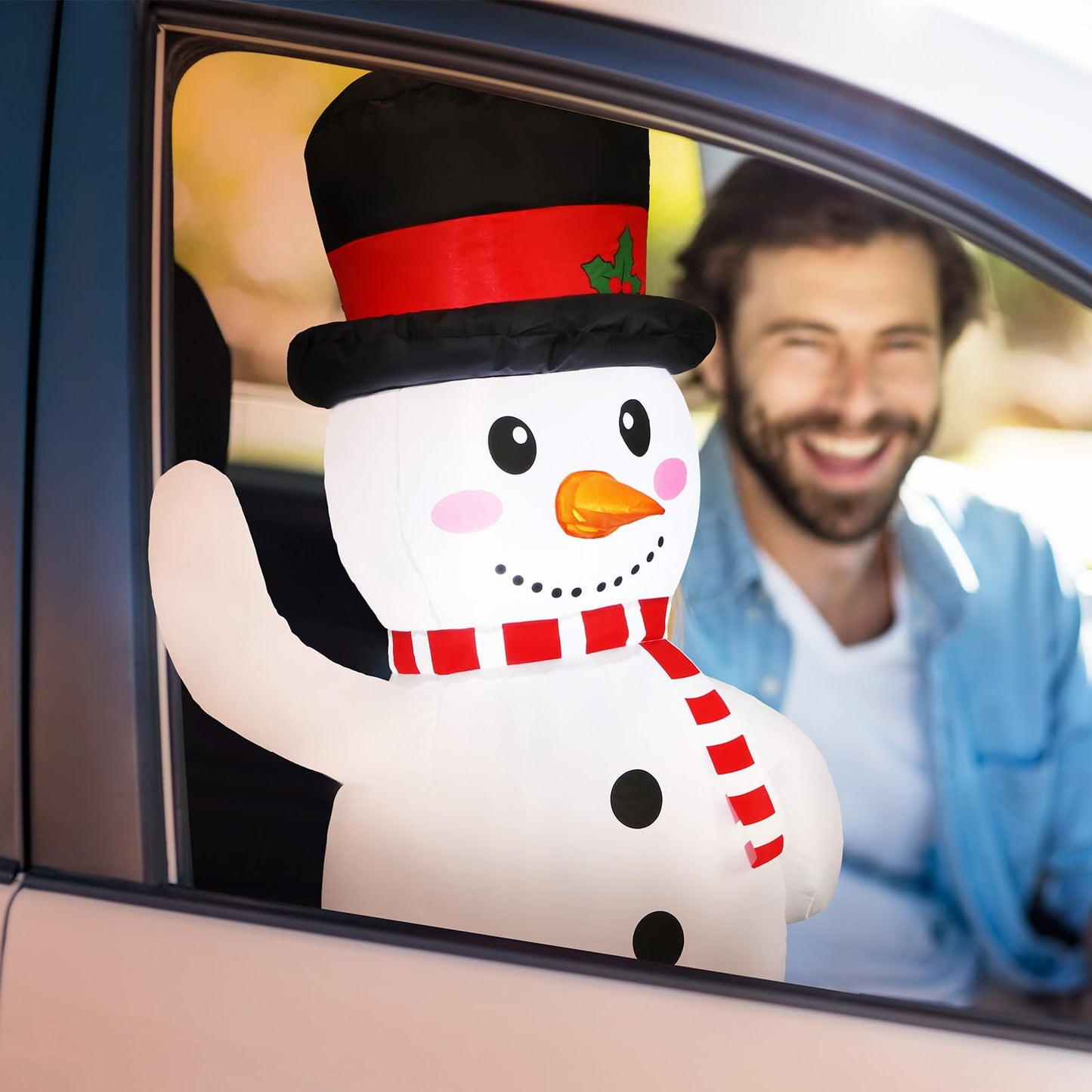 ROCEEI Christmas Inflatable Car Decoration Car Christmas LED Lights Decoration Xmas Blow Up Decor for Car Xmas Holiday Car Accessories(Snowman)