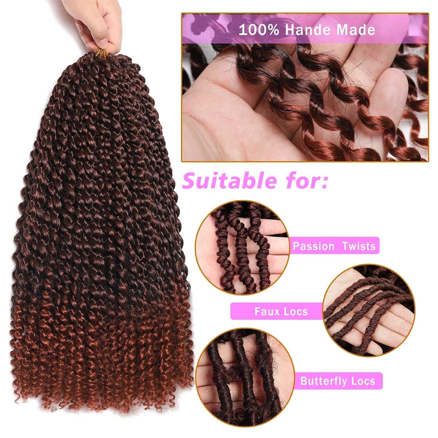 Passion Twist Hair 18Inch Water Wave Crochet Hair 6 Packs Passion Twist Crochet Hair (18inch, T350#）