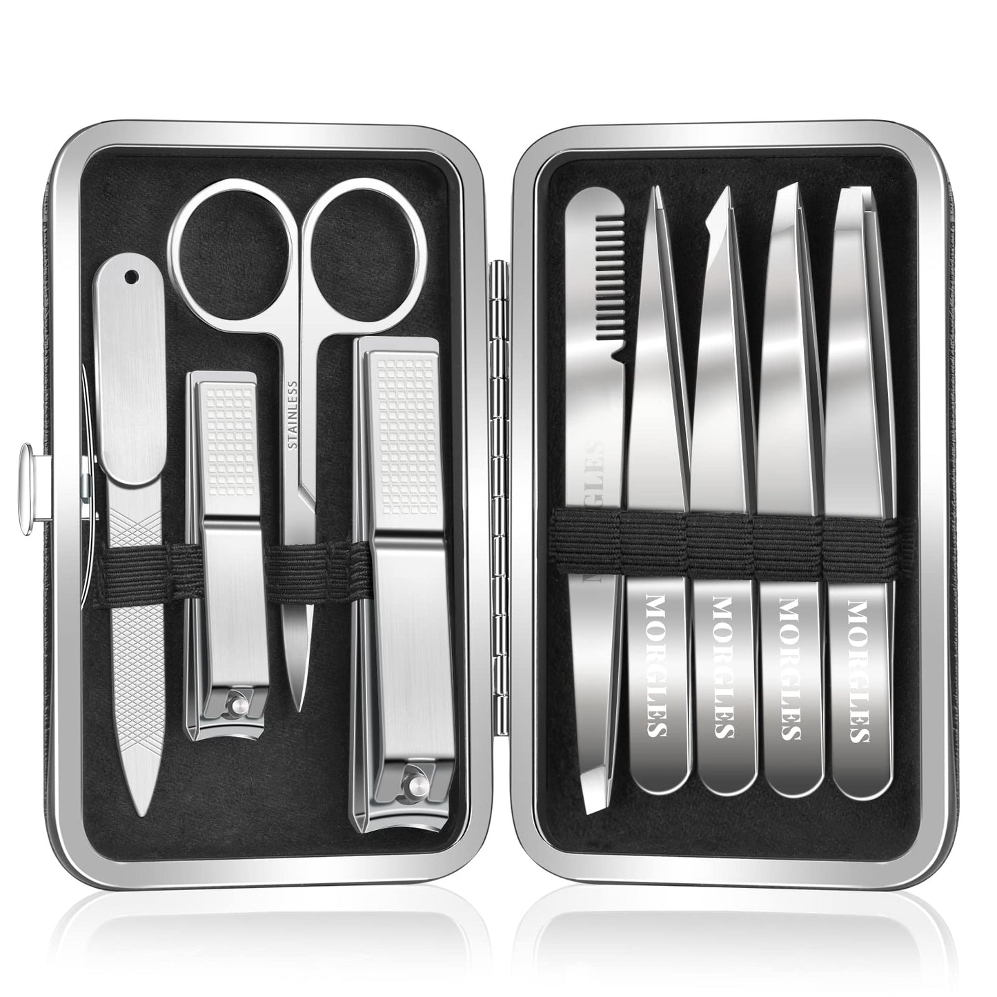 Tweezers and Nail Clipper Set with Case for Men Women, MORGLES 9PCS Professional Stainless Steel Tweezers No Gaps