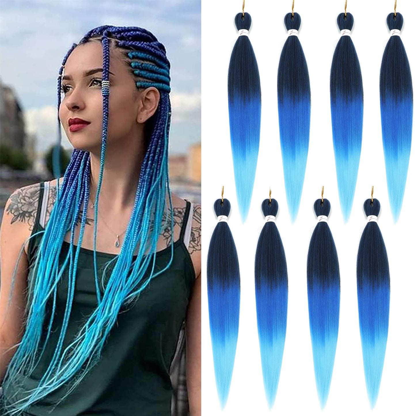 Braiding Hair Pre Stretched Ombre Braiding Hair Extensions for Braids 8Packs Long Braids Crochet Hair for Braiding 26 Inch EZ Braids Hot Water Setting Braiding Hair(70℃/80℃)