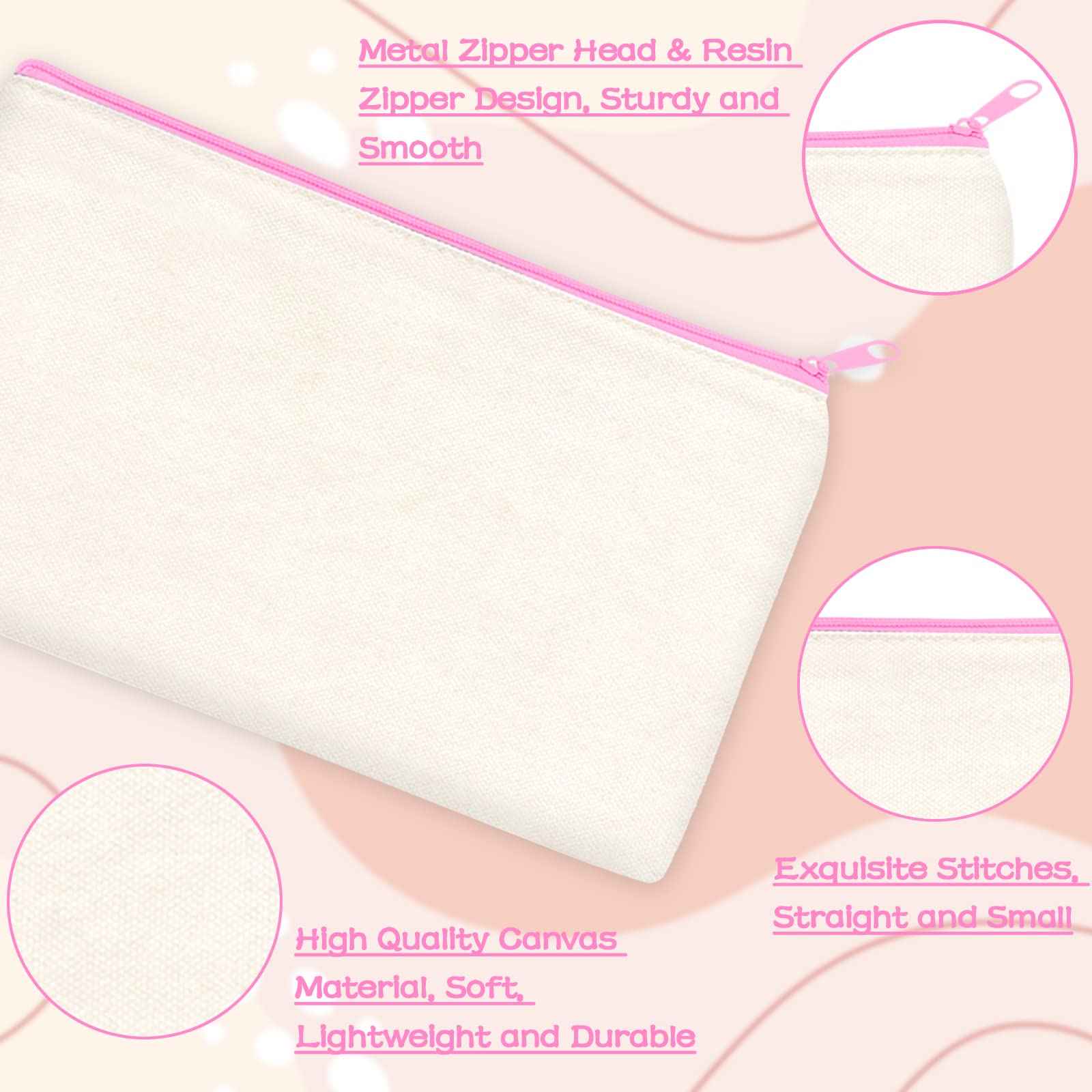 ZeeDix 12 Packs 8.3 x 5 inches Blank DIY Craft Bag Canvas Zipper Pouch- Beige Canvas Makeup Zipper Pouch Bags Multipurpose Cosmetic Bag, Travel Toiletry Bag for Storage