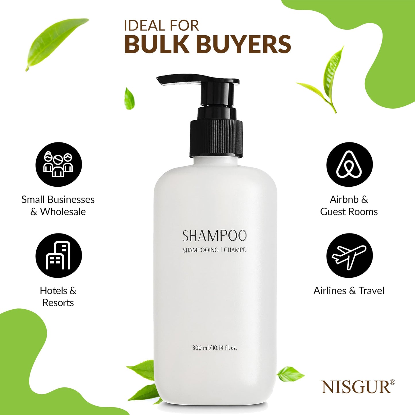 Shampoo Conditioner Body Wash and Lotion Kit 4 Pump Bottles Per Case Each 10.14 Fl oz/300 ML Aloe vera, Green Tea Extract Infused Hotel Toiletries