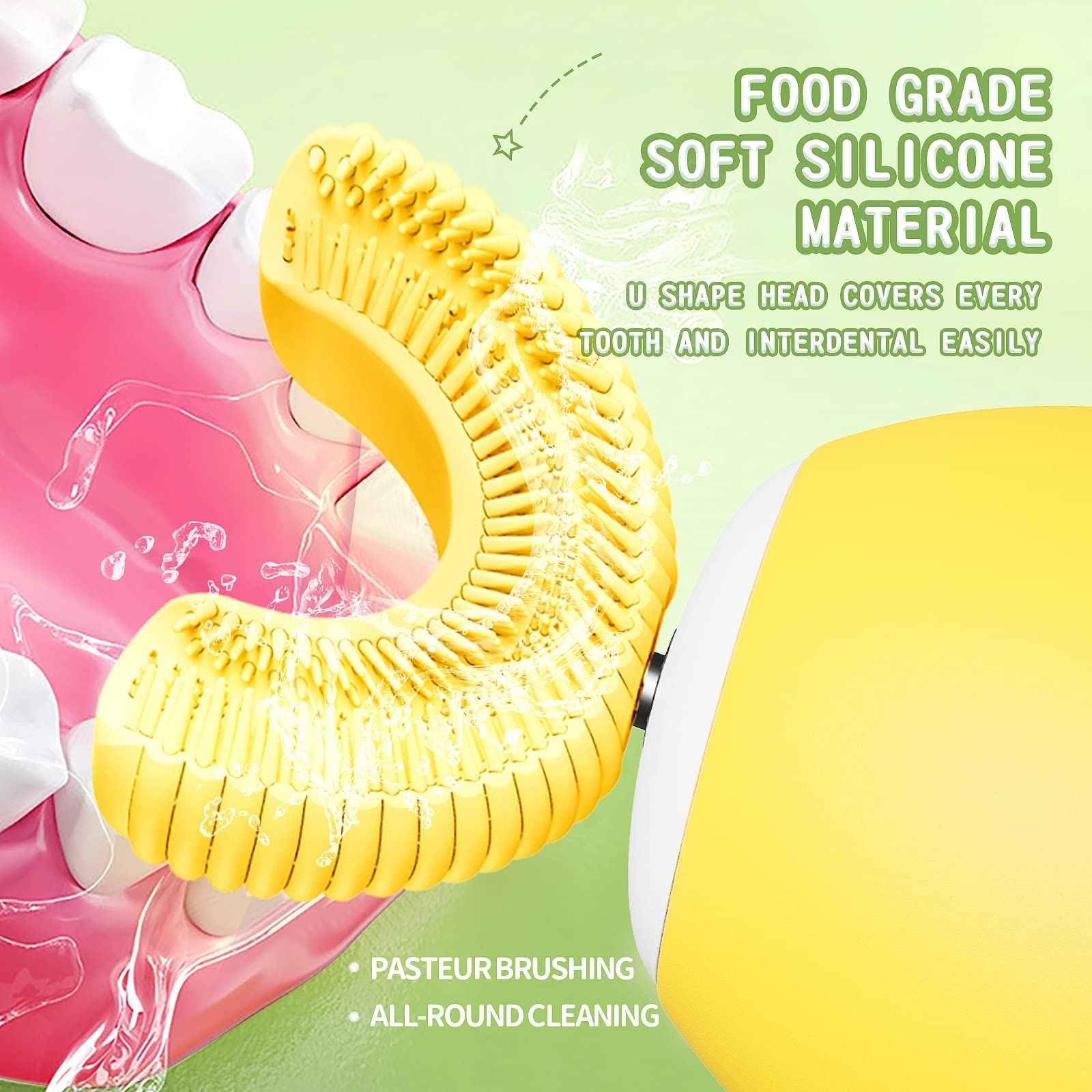 RexCodar Kids Electric Ultrasonic Toothbrush, U Shaped IPX7 Waterproof with 5 Smart Modes (Cartoon Duck, Ages 2-6)