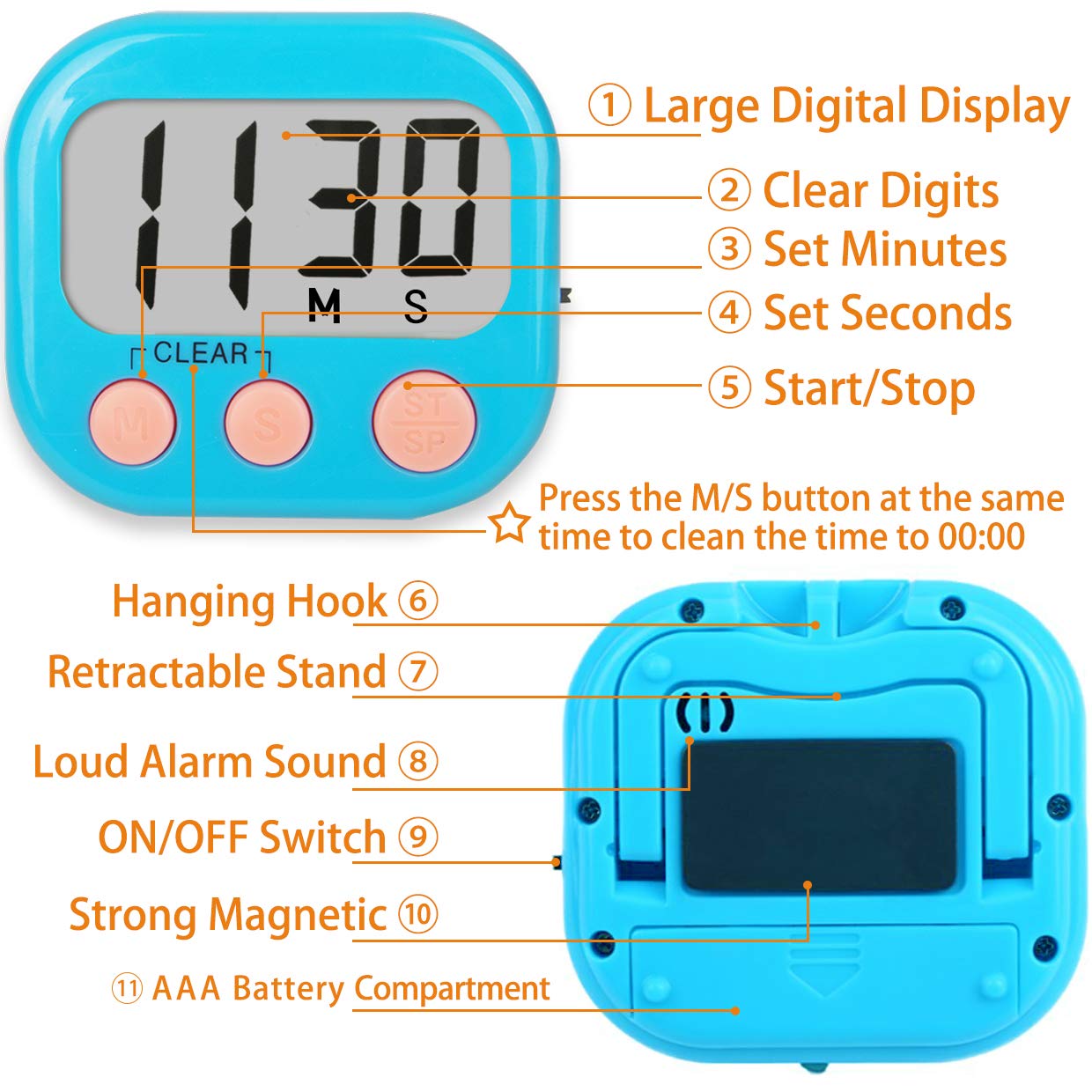 2 Pack Classroom Timers for Teachers Kids Large Magnetic Digital Timer Blue Pink