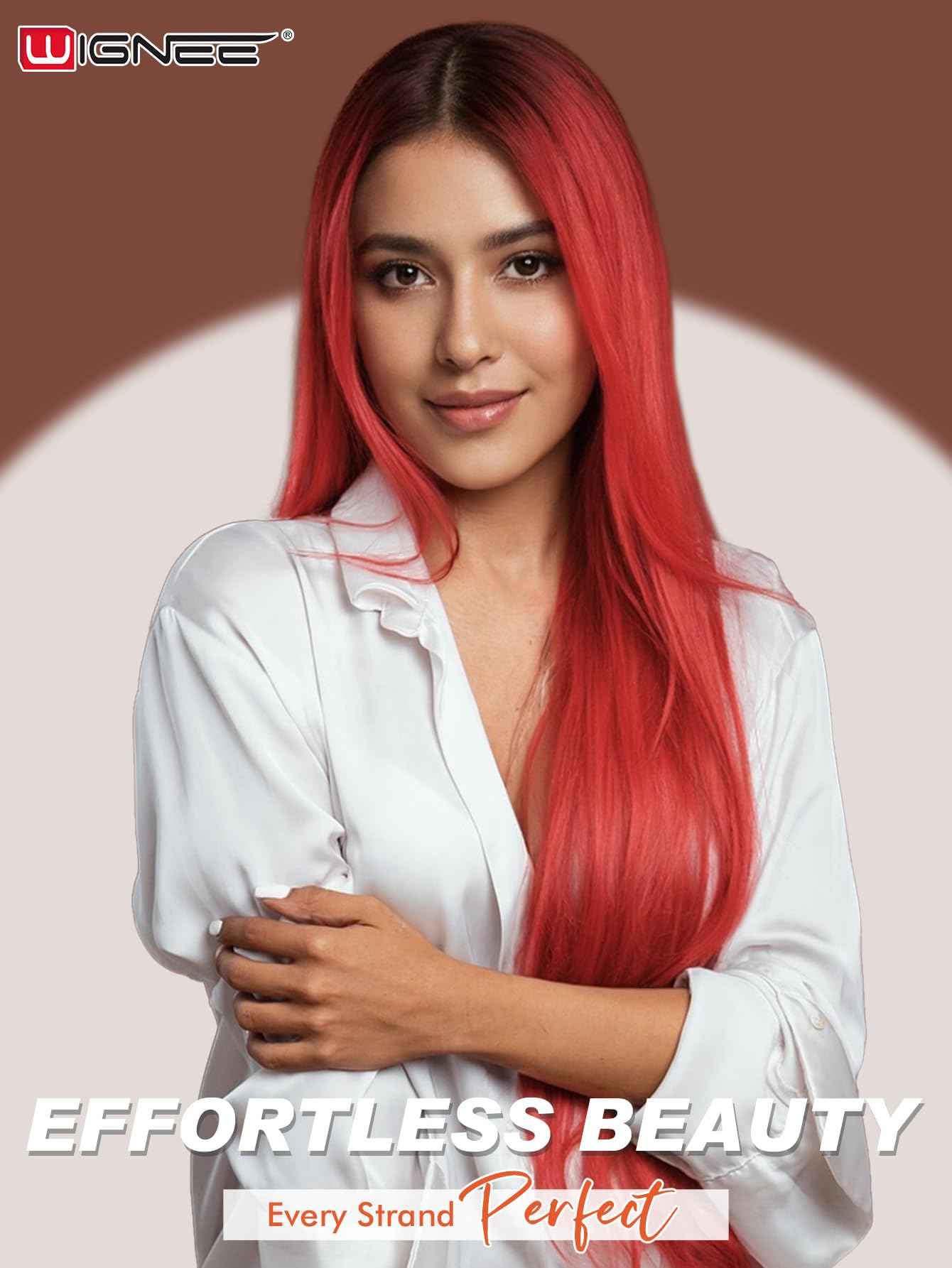 WIGNEE 13x6 Synthetic Lace Front Wig 28" Long Straight Wig Red Kanekalon Futura Synthetic Wigs for Black Women Pre-Plucked Glueless Wig for Daily Party Use