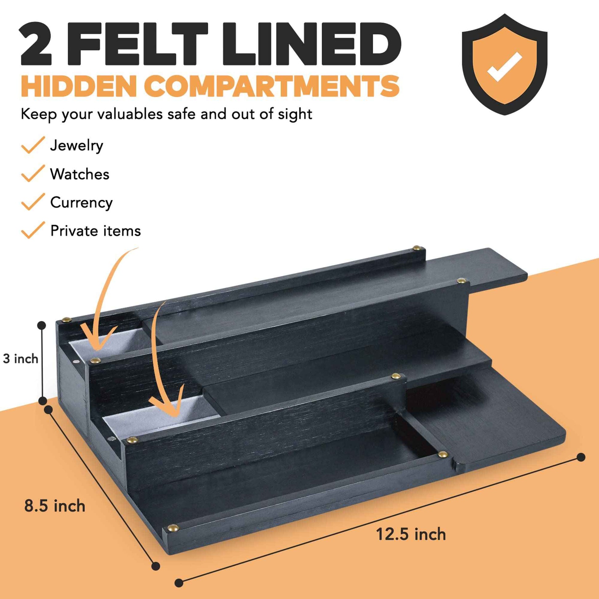 Manzano Essentials Cologne Organizer for Men, Bamboo Wood 4 Tier Display Stand with 2 Hidden Compartments, Perfume, Vanity, Dresser, EDC Organizer, Rustic Black