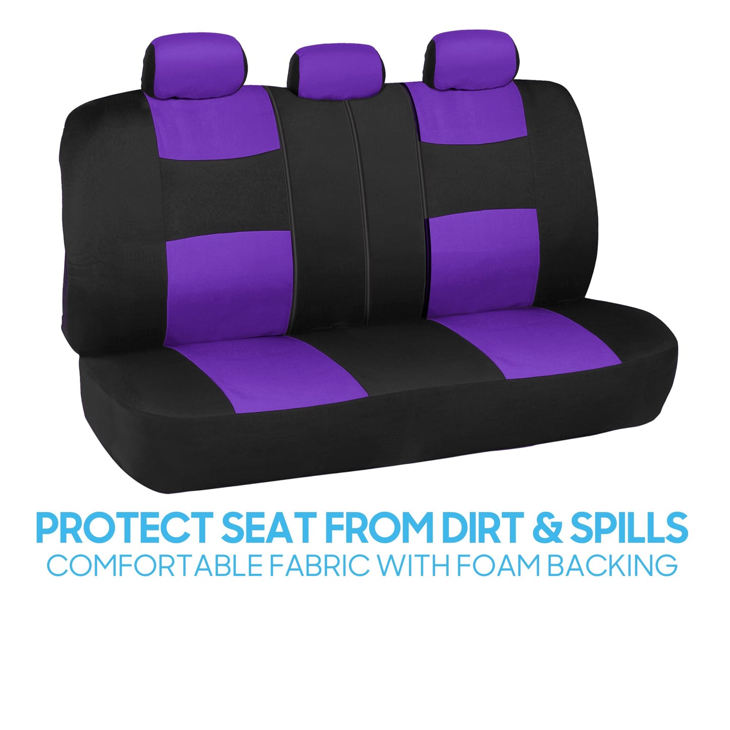 BDK PolyPro Car Seat Covers Full Set in Purple on Black – Front and Rear Split Bench Seat Covers, Easy to Install, Car Accessories for Auto Trucks Van SUV