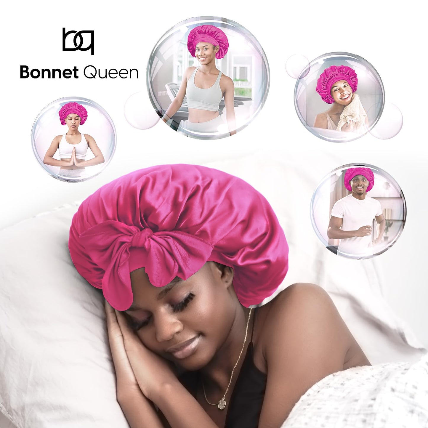 BONNET QUEEN Silk Bonnet for Sleeping Women Satin Bonnet Hair Bonnet Night Sleep Cap Scarf wrap for Curly Hair with tie Band Maroon