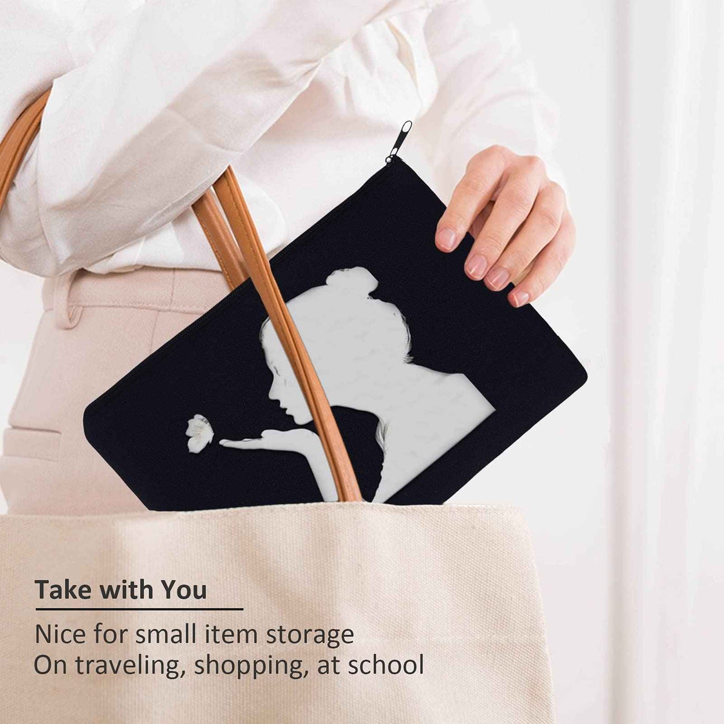 Koolmox 20 Makeup Bags in Bulk, 9x7 Large Plain Black Canvas Pouch with Zipper, Cotton Cosmetic Bags Wholesale for Painting, Heat Transfer Printing, Crafting, Drawing Decoration, Pen Case