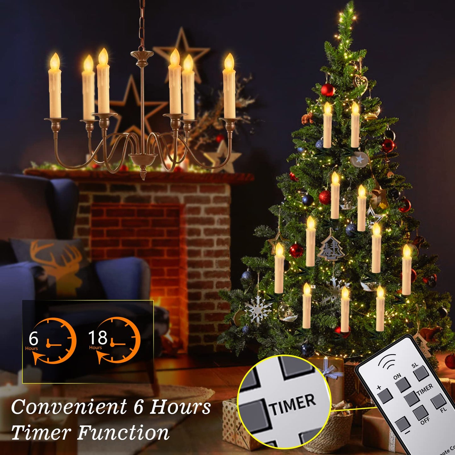 PChero 30 Pack LED Window Candles with 2 Timer Remote, Waterproof Battery Operated Christmas Tree Candles Flickering Flameless Electric Taper Candlelight for Xmas Holiday Party Home Decor