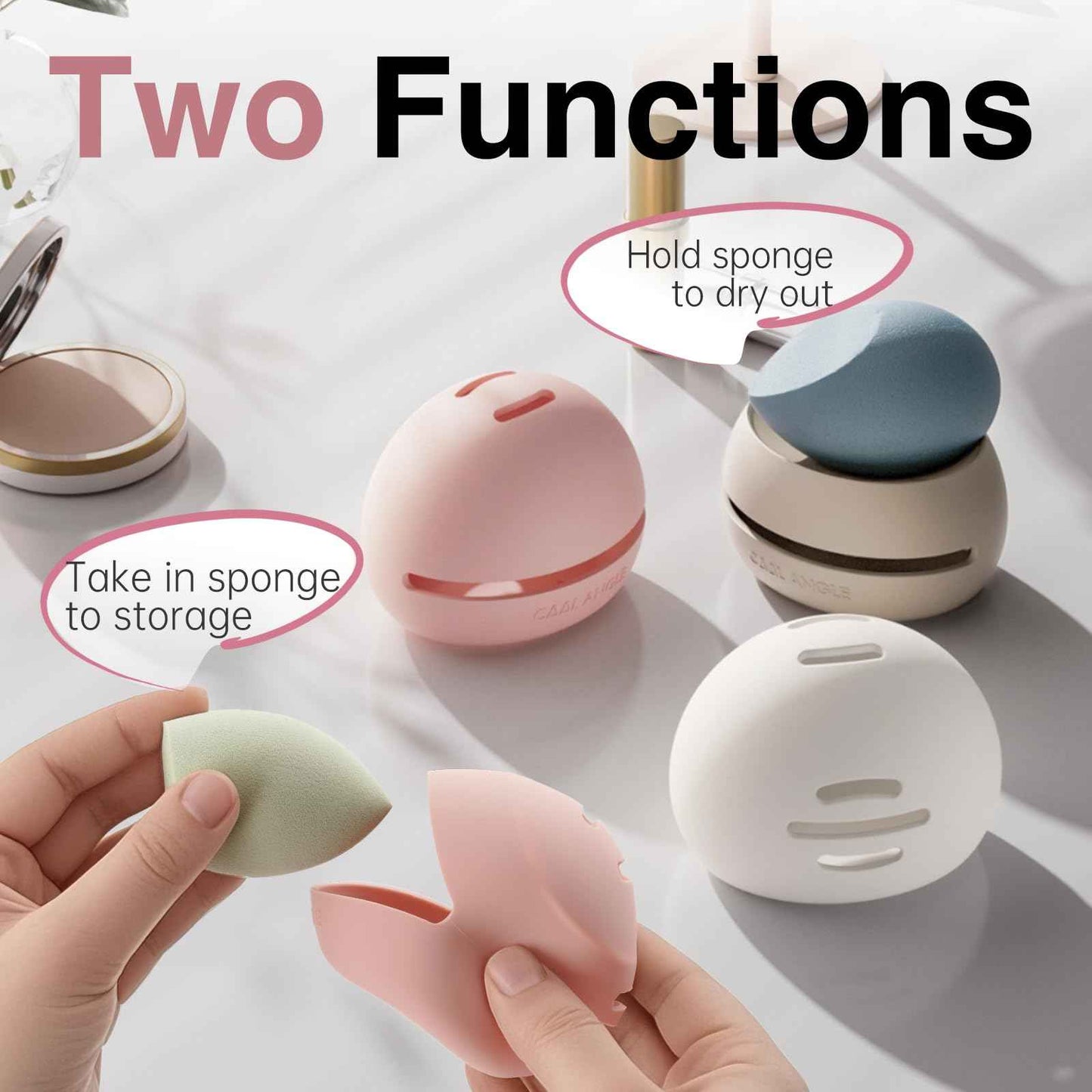 COOL-ANGLE Silicone Makeup Brush Holder And Beauty Sponge Case, Travel Makeup Brush Case With Magnetic Closure, Makeup Sponge Holder 2 In 1 Stand Storage For Quick Drying Khaki