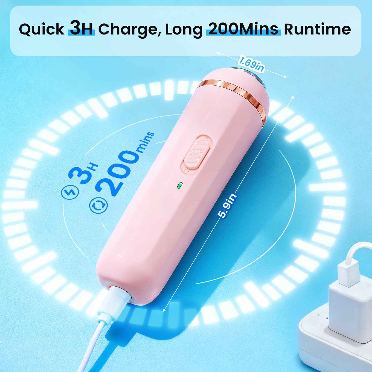 Wireless Electric Foot File - Callus Remover Tool for Feet, Rechargeable Pedicure Tool with 3 Replaceable Grinding Heads, Professional Adjustable Speed Foot Files for Dead Skin, Cracked Heels (Pink)