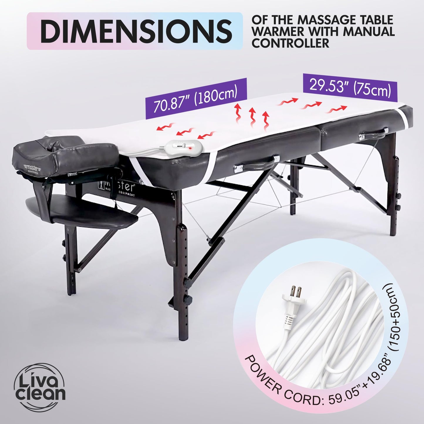 Massage Table Warmer w/ 3 Temperature Settings - (70.8” x 29.5”) LivaClean Massage Table Pad, Massage Table Warmer Heating Pad Blanket, Electric Heated Blanket, Spa Beauty Massage Therapy