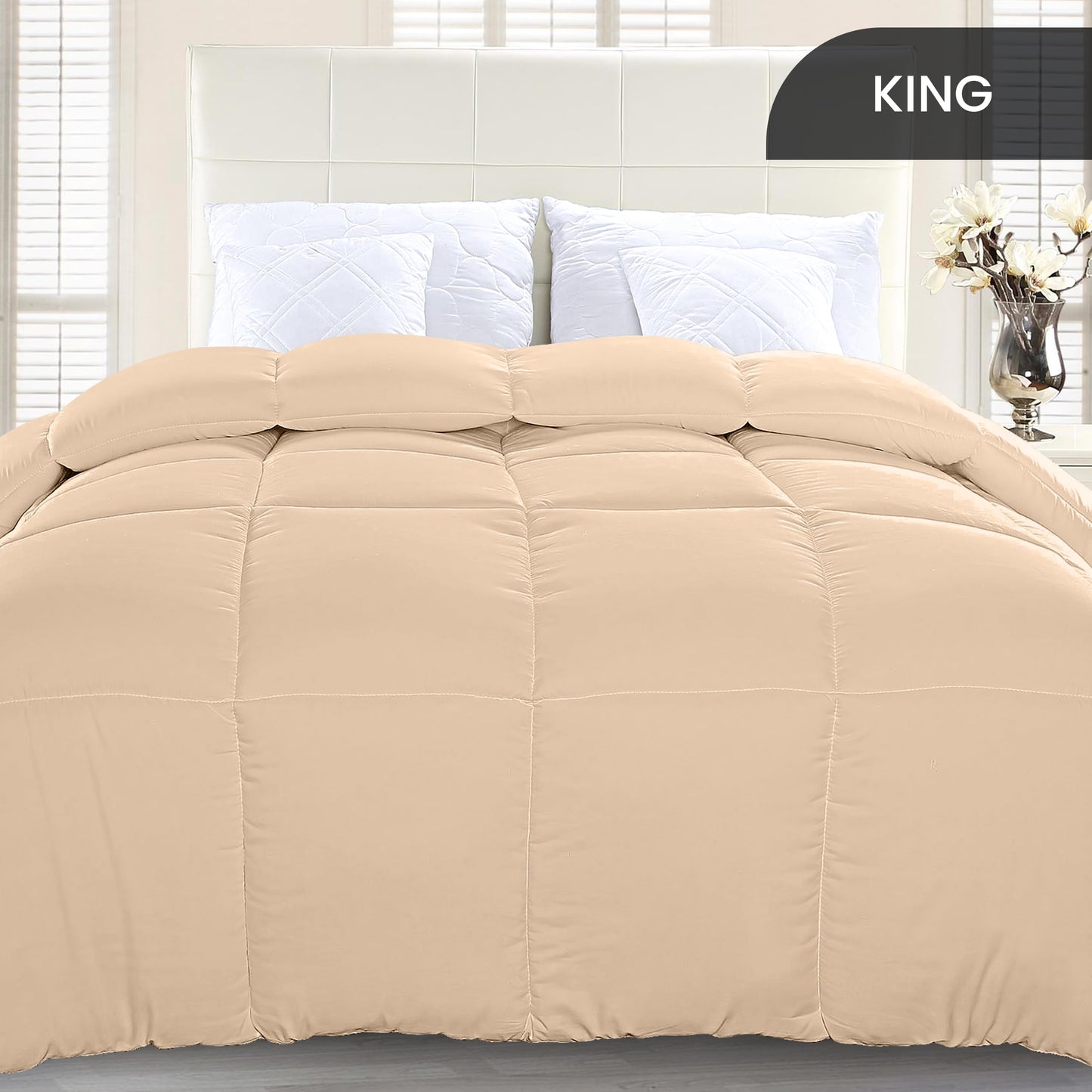 Utopia Bedding Comforter Duvet Insert, Quilted Comforter with Corner Tabs, Box Stitched Down Alternative Comforter King (Beige)