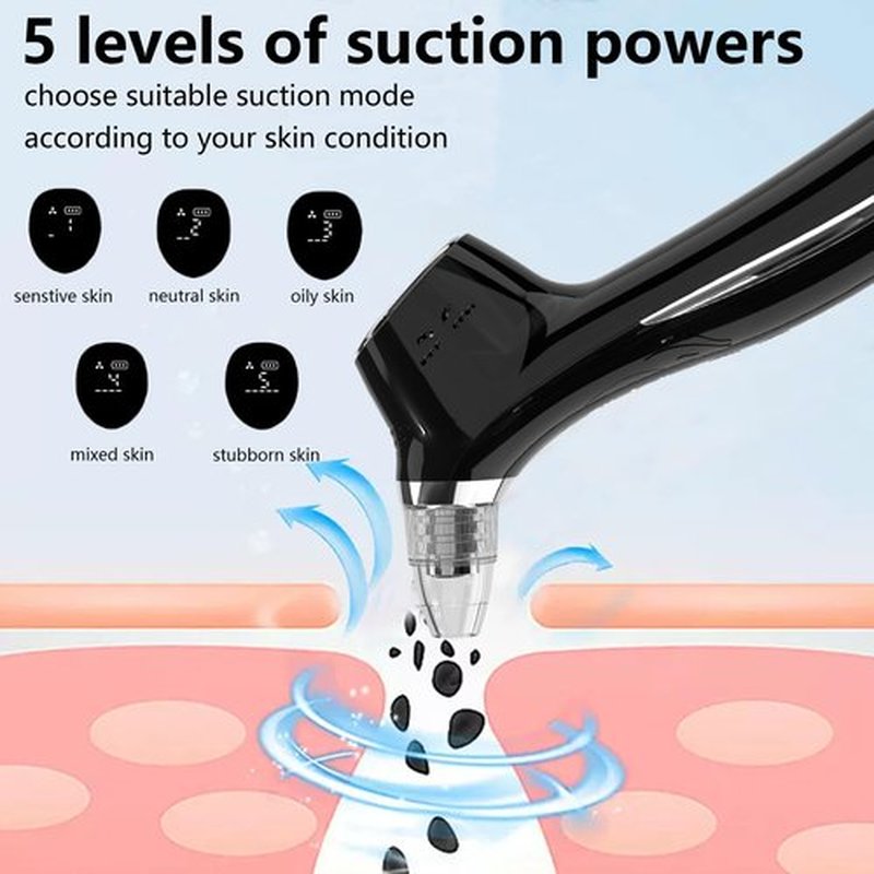 Blackhead Remover Vacuum,USB Interface Type Pore Cleaner with Hot&Cold Compress,Positive&Negative Ion Massage, Blackhead Extractor Pimple Sucker with 5 Adjustable Suction Levels for Men and Women